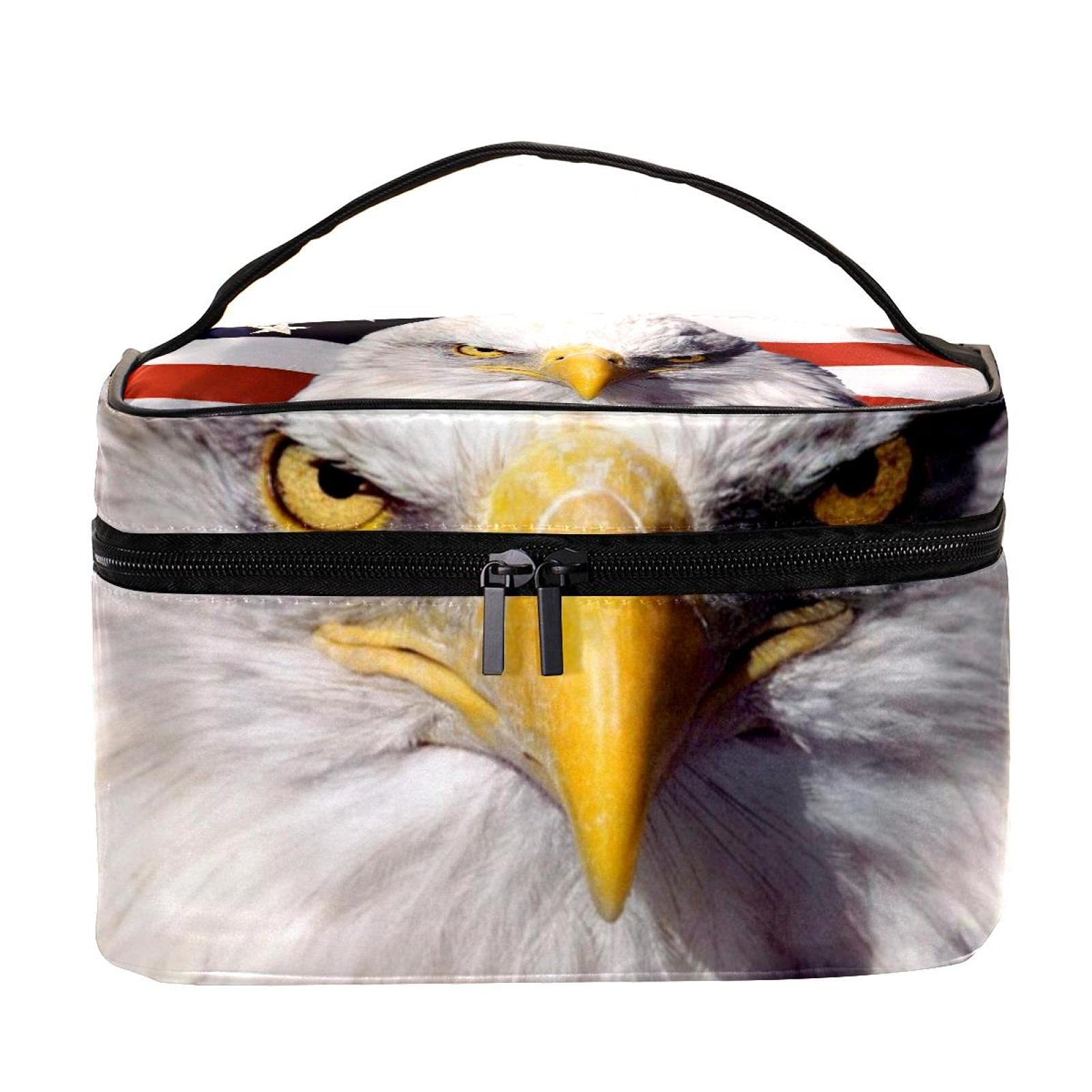 Patriotic Eagle & American Flag Travel Makeup Bag - Large Cosmetic Organizer with Zipper - Waterproof Toiletry Bag for Women & Girls - Perfect for Travel, Gym, and Daily Essentials Storage