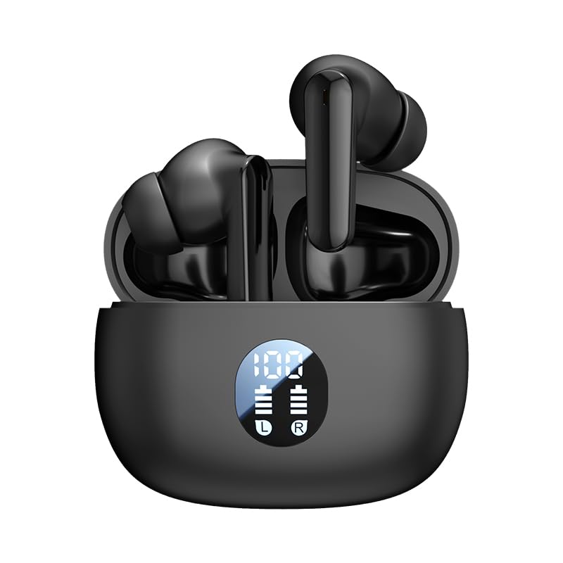 Wireless Earbuds Bluetooth 5.4 with Active Noise Cancelling, Stereo Bass in-Ear Headphones with Mic, 30H Playtime LED Power Display Case, IPX7 Waterproof - Perfect for Running, Gym Workouts, Gaming & Travel (Black)