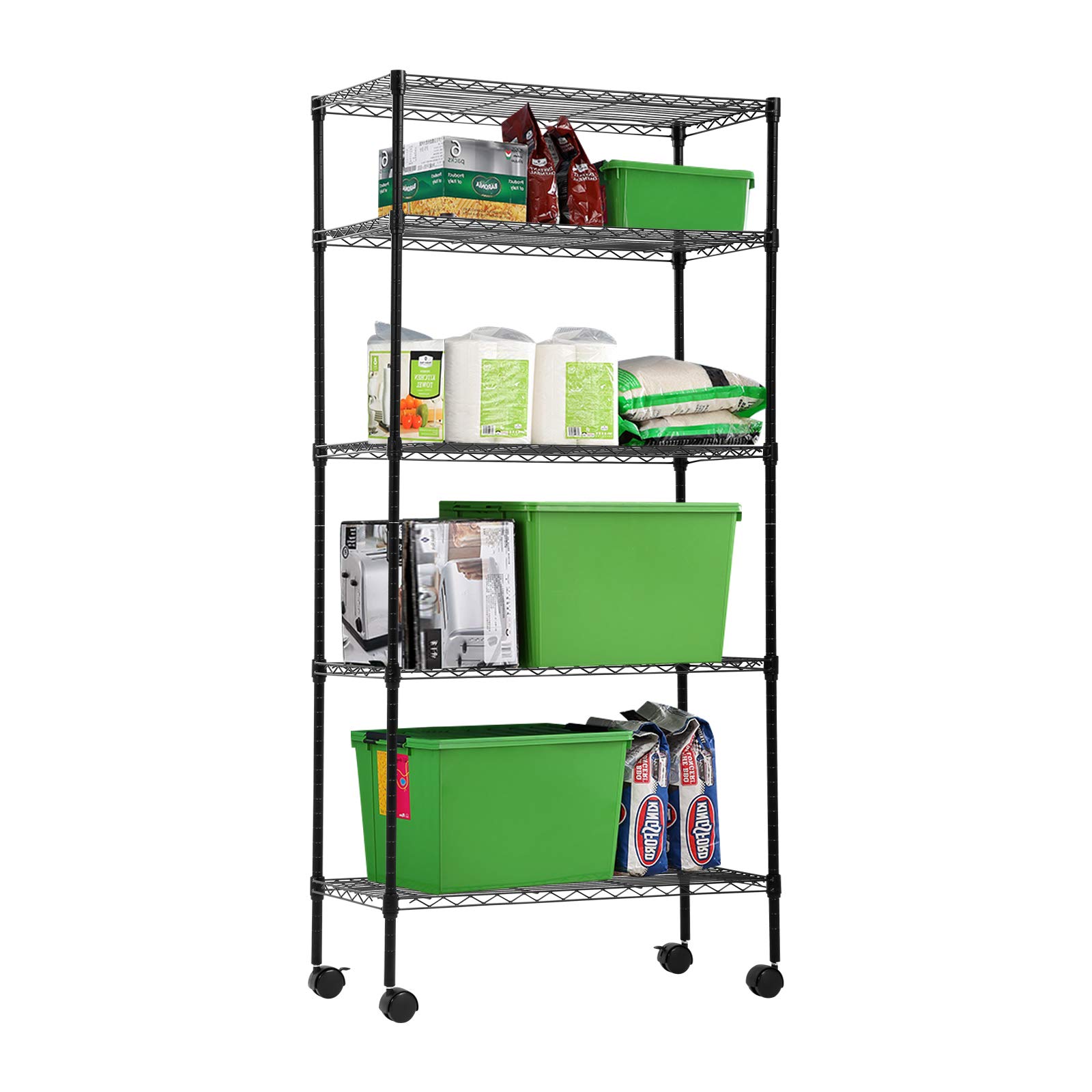 5-Tier Heavy Duty Metal Storage Shelves with Wheels - 30