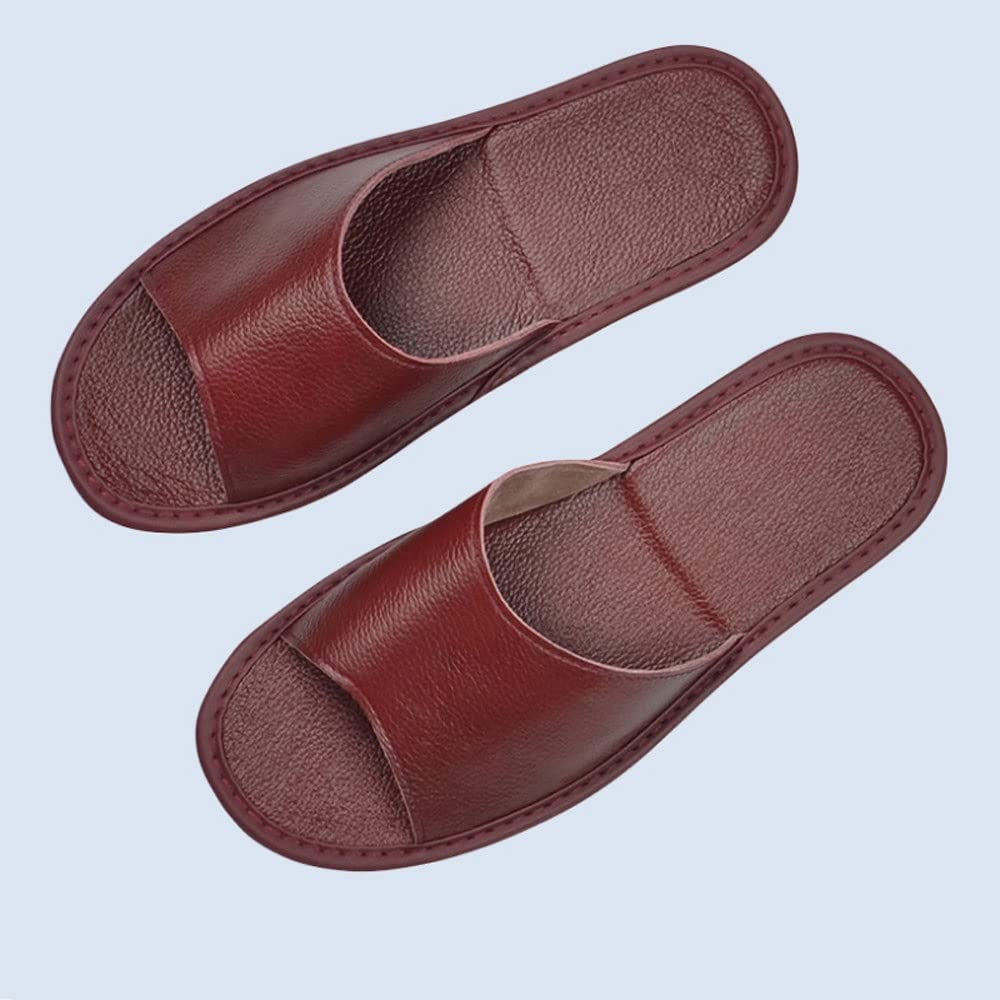 Premium Cowhide Leather Slippers for Men & Women - Comfortable Wooden Floor House Shoes for All Seasons (Spring, Summer, Autumn) - Size 40/41 - Perfect for Indoor Relaxation, Home Office & Cozy Evenings