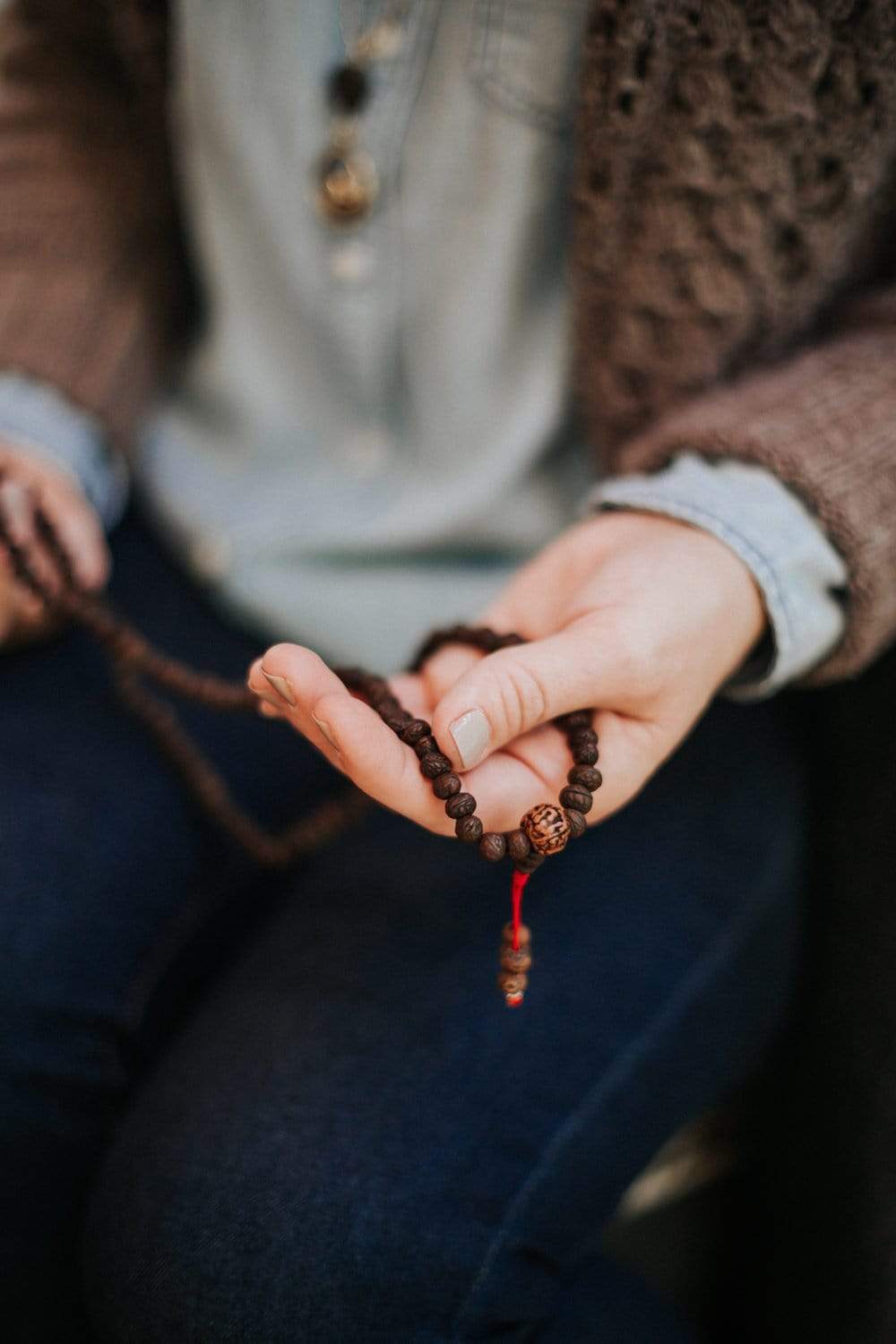 108 Bead Dark Raktu Prayer Mala - Buddhist Meditation Beads for Mindfulness, Yoga & Spiritual Practice - Handmade Wooden Mala Necklace for Stress Relief & Chanting