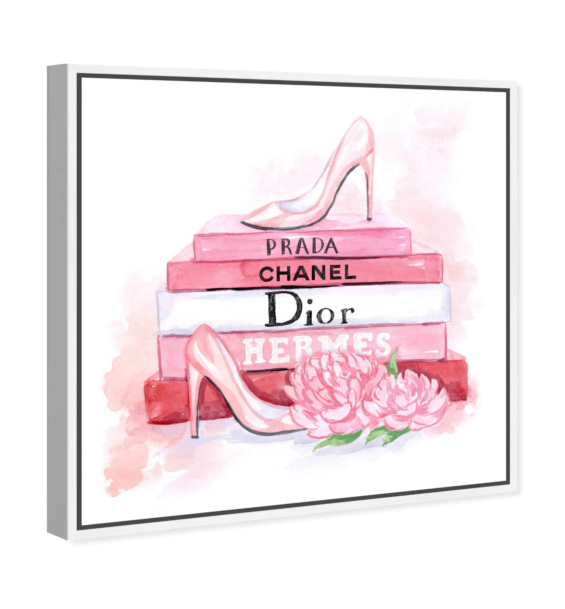 Oliver Gal Artist Co. Fashion & Glam Framed Wall Art Canvas Print - 'Fashion Pink Books' Home Decor for Living Room, Bedroom & Office