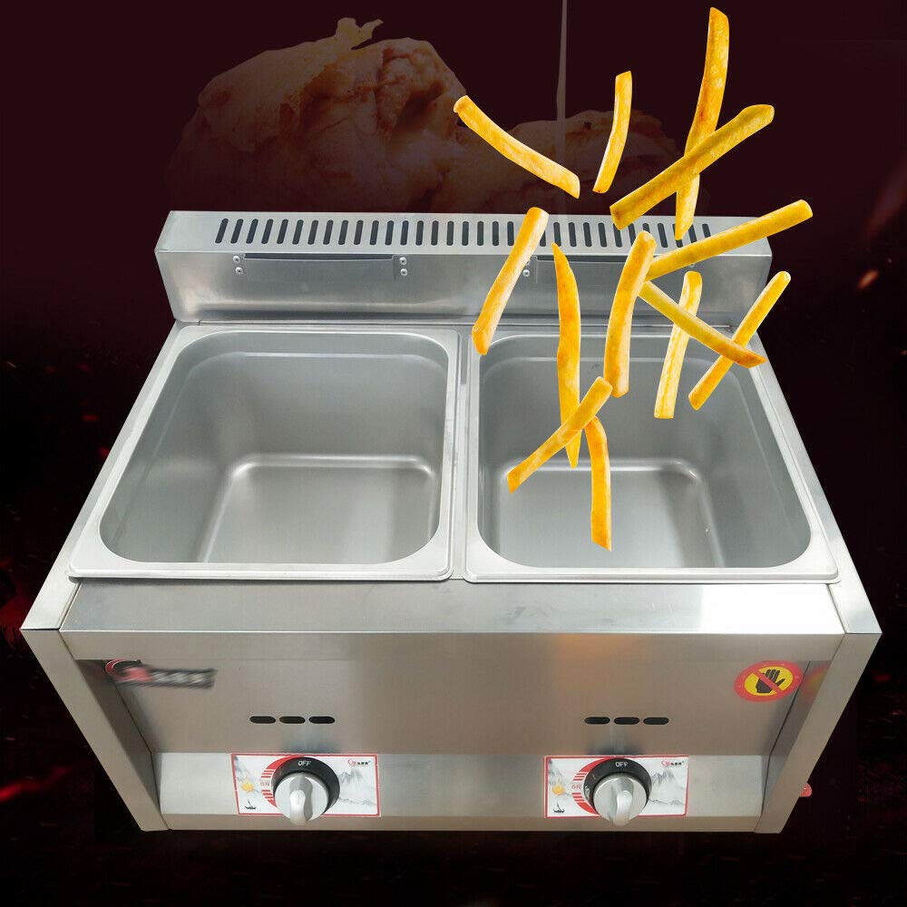 12L Commercial Stainless Steel Dual Tank Gas Deep Fryer - High Capacity Professional Countertop Frying Machine for Restaurants, Fast Food Shops & Supermarkets - Perfect for French Fries, Chicken Wings & Seafood Cooking