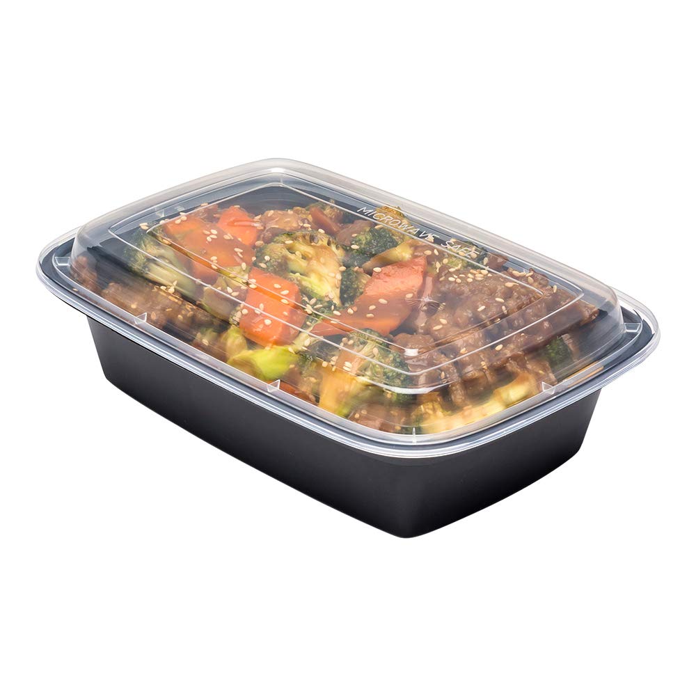 38oz Disposable Black Plastic Takeout Containers with Lids - 100 Pack BPA-Free, Microwave Safe Food Storage Containers for Restaurants, Catering, Meal Prep & Food Delivery Services