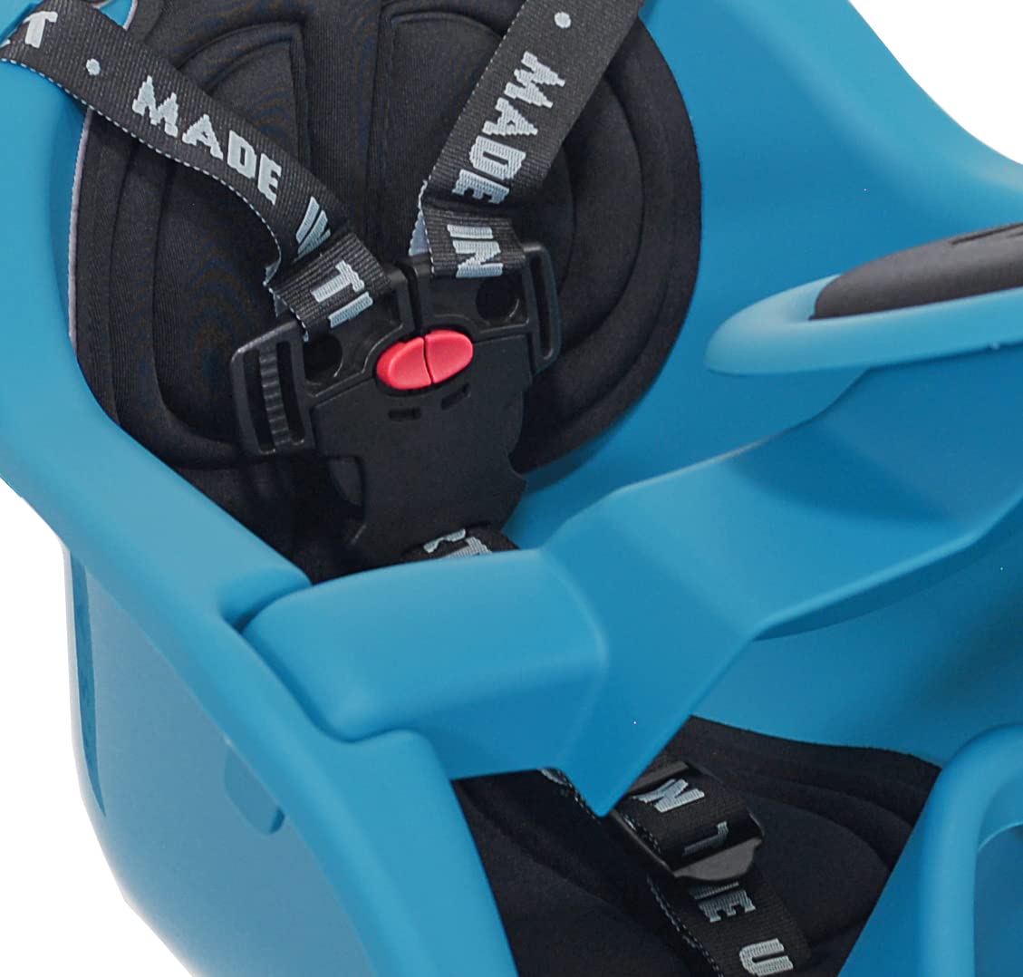 iBert Safe-T-Seat Front Mount Child Bike Seat - Teal Blue, Adjustable Safety Harness for Toddlers 12-40 lbs - Perfect for Family Biking & Outdoor Adventures