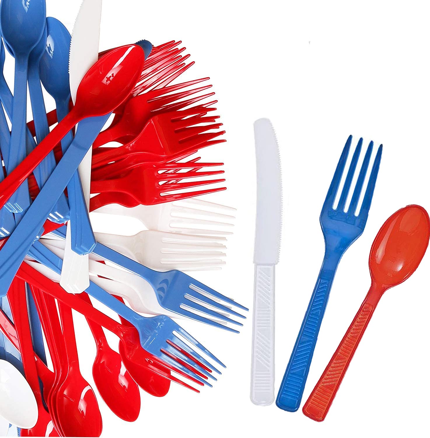 576Pcs Patriotic Cutlery Set - Red White & Blue Disposable Cutlery with 192 Spoons, 192 Forks, 192 Knives | Premium Quality Plastic Utensils for 4th of July Parties, BBQs, Picnics & Patriotic Events | USA Flag Themed Tableware for Outdoor Gatherings