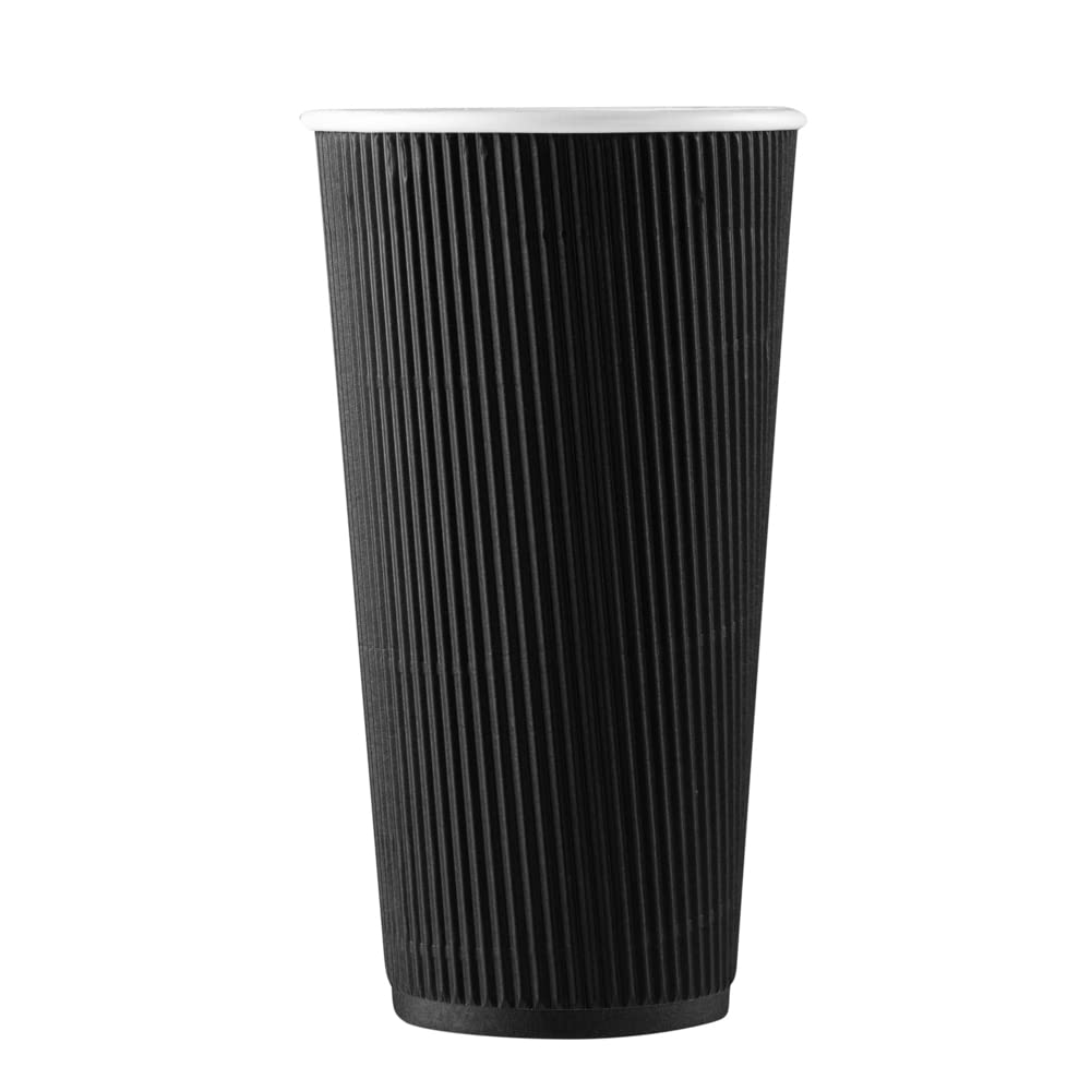 20oz Ripple Insulated Coffee Cups - 250 Pack Double Wall Corrugated Paper Cups with Secure Grip | Eco-Friendly & Leakproof Black Ribbed Coffee Cups | Perfect for Coffee Shops, Offices & Catering Events (Lids Sold Separately)
