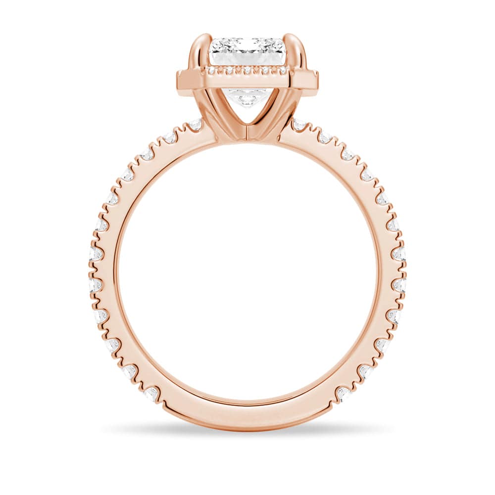 Emerald Cut Moissanite Halo Engagement Ring - Half Eternity Band, 14K White Gold Wedding Ring for Women, Elegant Promise Ring for Proposal, Anniversary & Special Occasions