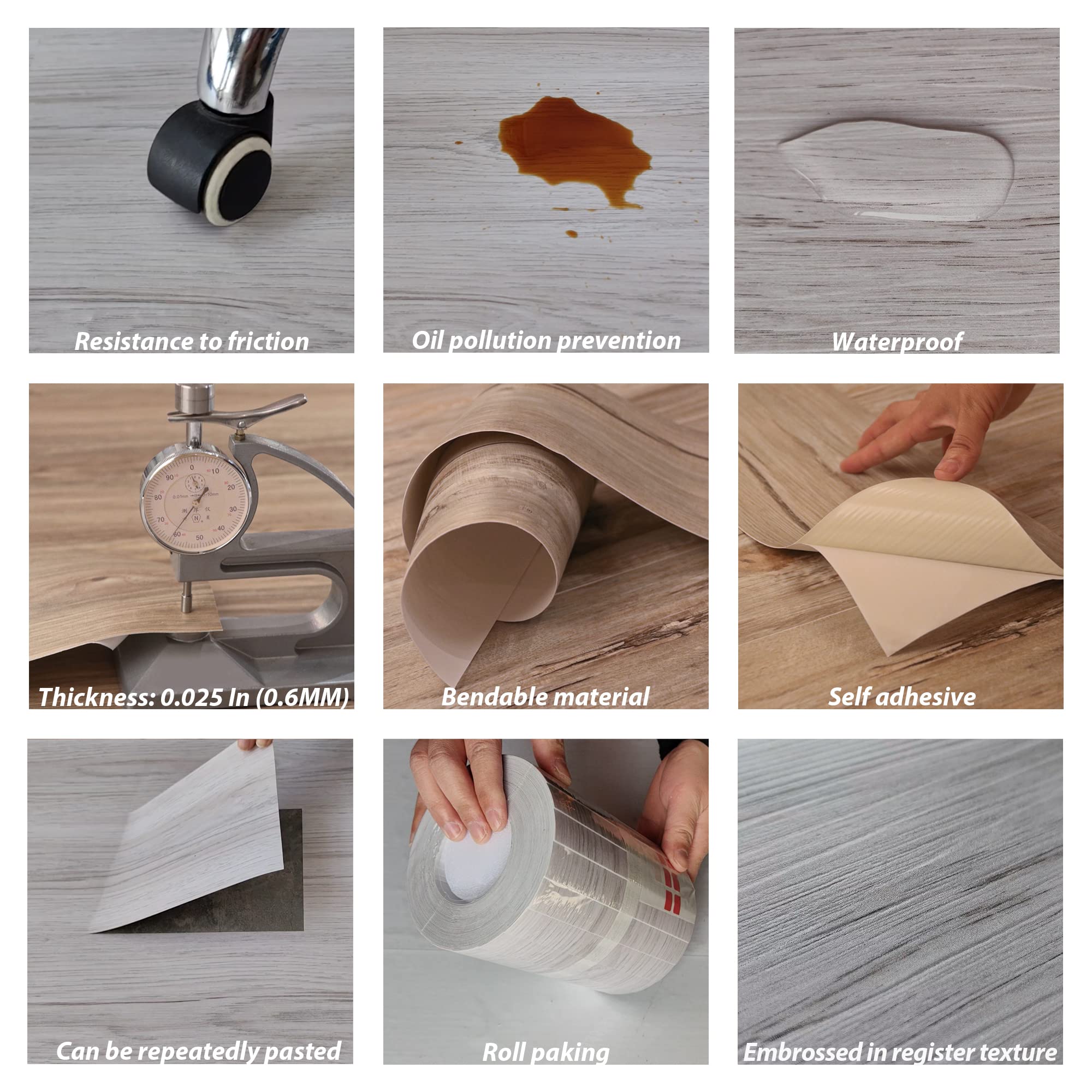 Waterproof Self-Adhesive Vinyl Floor Tiles - 72 Pack (108 Sq.Ft) Peel and Stick Wood Plank Flooring for Bathroom, Bedroom, Living Room - Easy DIY Installation - 36