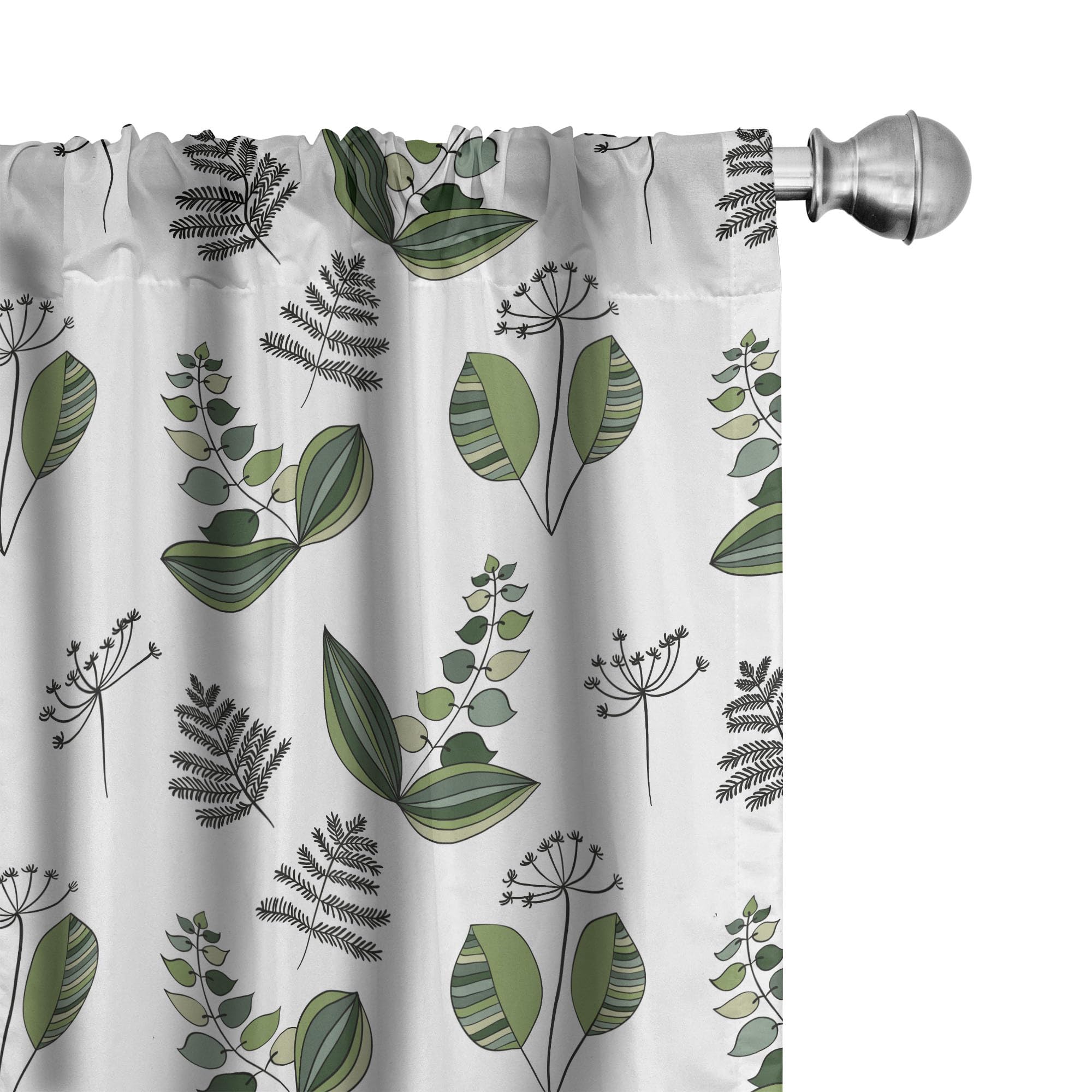Ambesonne Scandinavian Window Curtains - Lightweight Olive Green & White Floral 2-Panel Set with Rod Pocket, 28