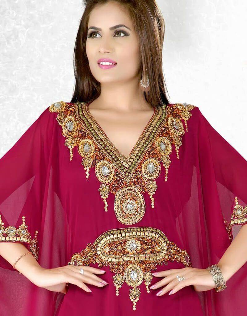 Elegant Burgundy Farasha Kaftan Dress for Women - Flowy Maroon Maxi Dress for Beach, Party & Special Occasions