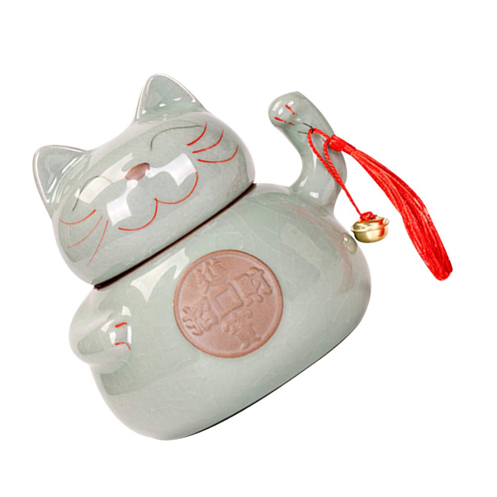 FOMIYES Maneki-Neko Ceramic Tea Storage Jar with Lid - Decorative Porcelain Canister for Loose Tea, Spices, Jewelry & Makeup | Perfect for Kitchen, Bathroom & Home Decor