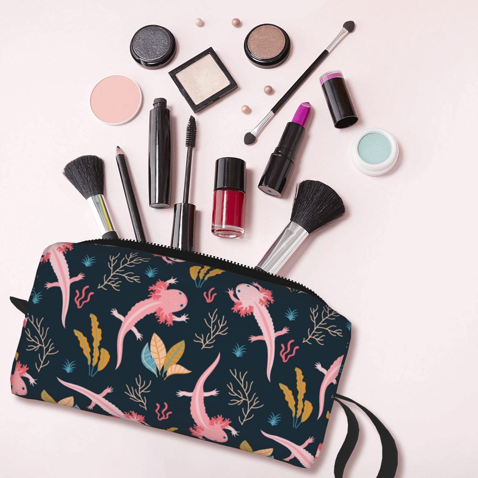 Large Axolotl Makeup Bag - Cute Travel Cosmetic Organizer Case for Women | Perfect for Travel, Gym & Daily Essentials Storage