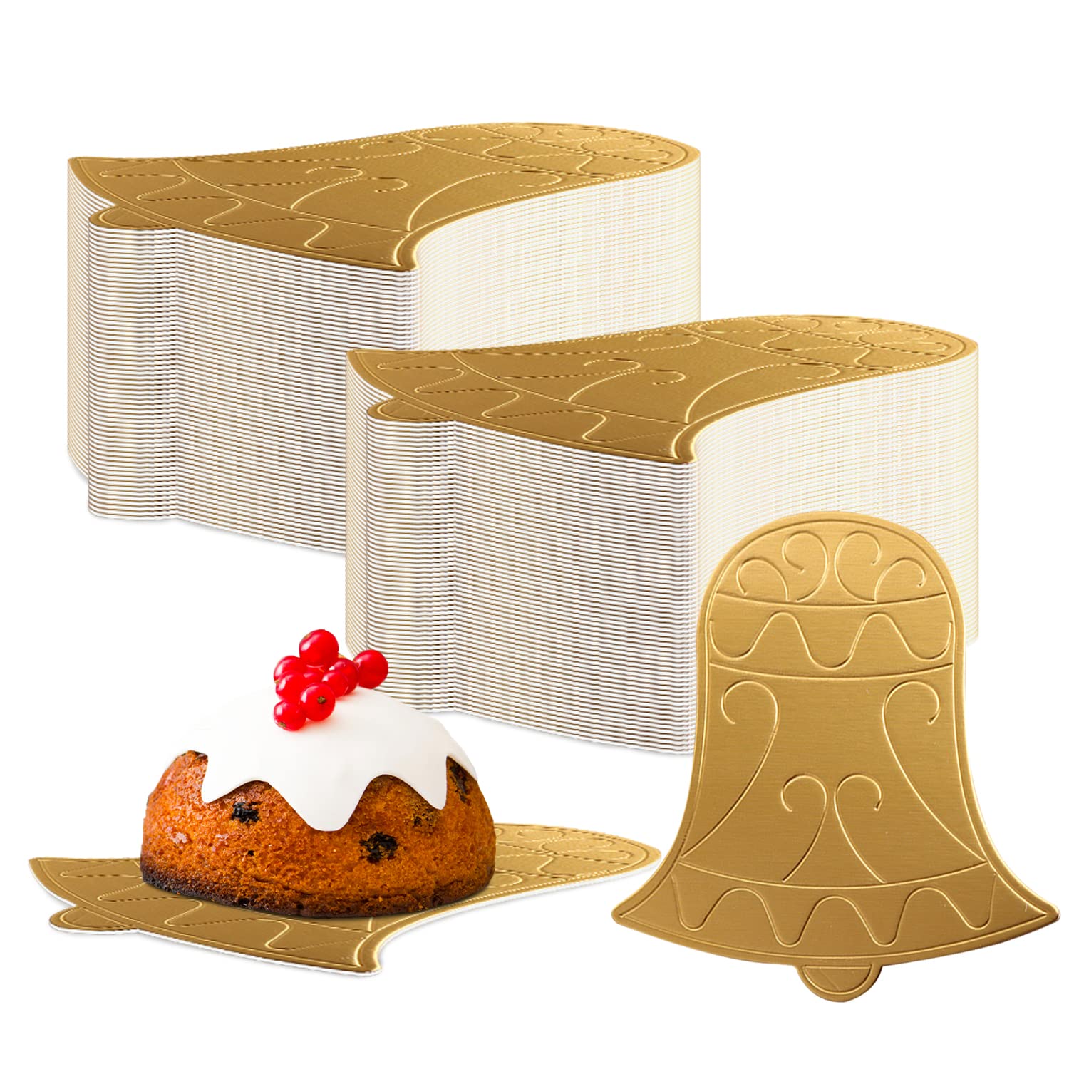 200 Pcs Mini Cake Boards - Golden Grease Proof Cardboard Dessert Display Trays for Mousse Cakes, Cupcakes, Pastries & Christmas Bells - Perfect for Baking, Party Desserts & Holiday Treats