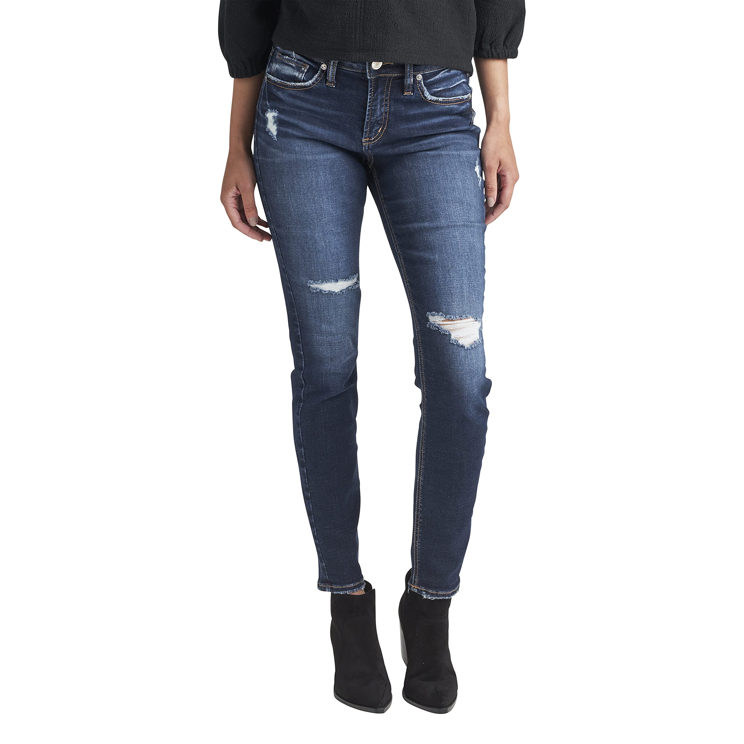 Silver Jeans Co. Women's Suki Curvy Fit Mid Rise Skinny Jeans - Stretch Denim Pants for Plus Size Comfort | Perfect for Casual Wear, Date Night & Office Outfits