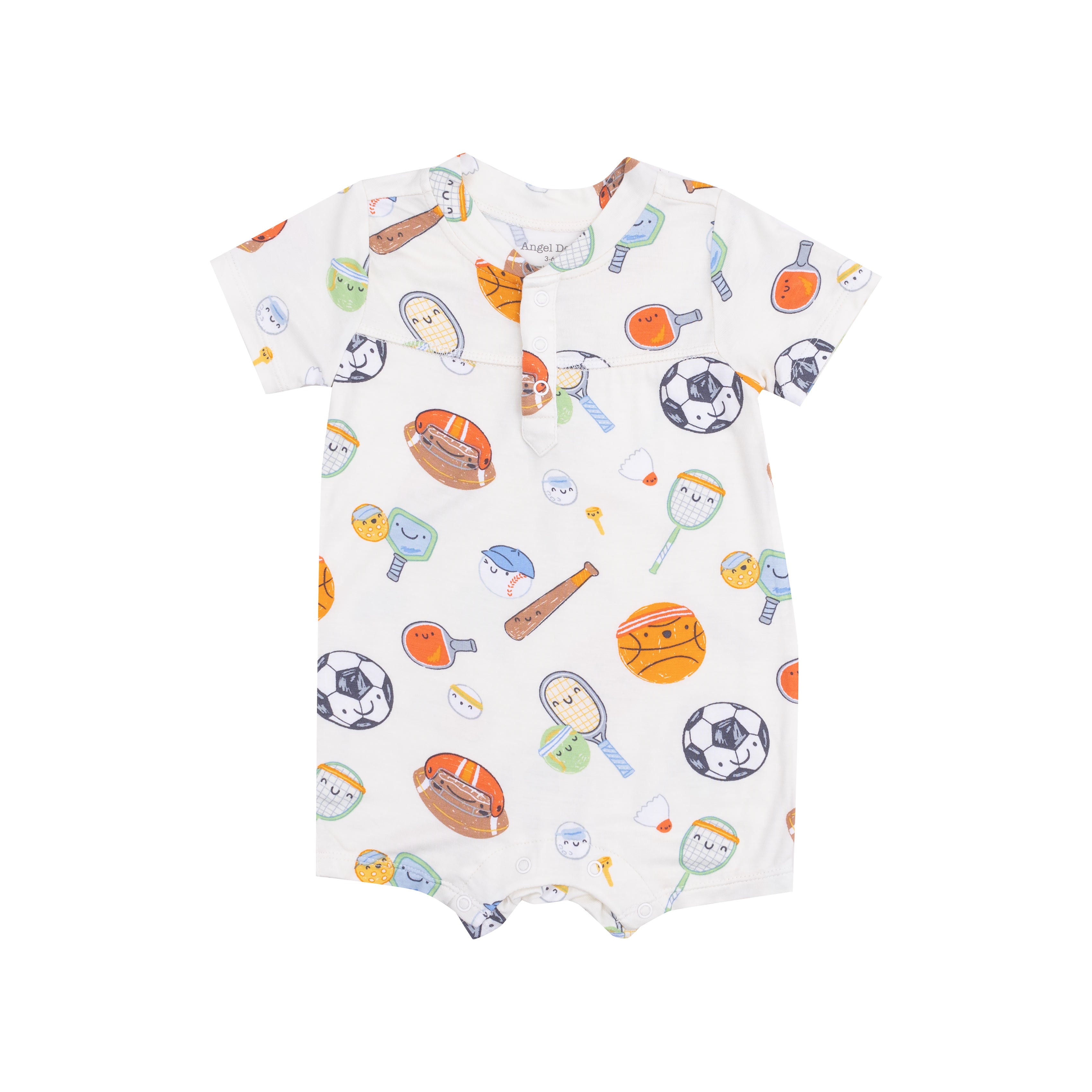 Sports Ball Friends Bamboo Henley Shortall - Soft & Breathable Baby Romper for Playtime & Outdoor Adventures