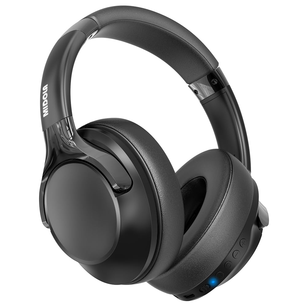 MIDOLA Bluetooth Headphones Over Ear - 68H Playtime, HiFi Stereo, 6 EQ Modes, Built-in Mic - Foldable Lightweight Wireless Headphones with Deep Bass for Travel, Home Office, Gaming, Cellphone (Black) - Perfect for Commuting, Workouts & Movie Nights
