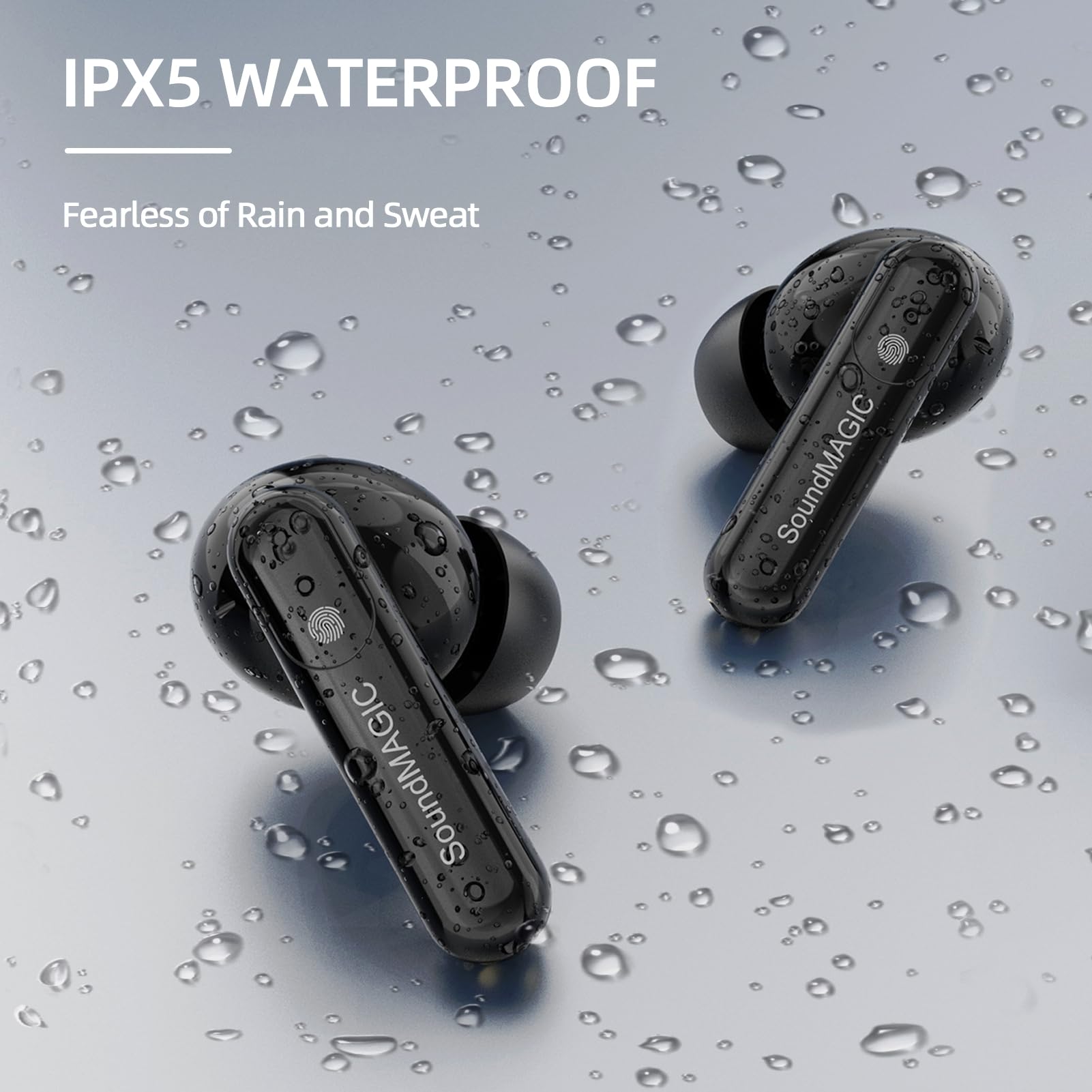 SoundMAGIC T80BT ANC Wireless Earbuds with Active Noise Cancelling, Bluetooth 5.0, Hi-Fi Sound, 30H Playtime - Perfect for Travel, Workouts & Commuting (Black)