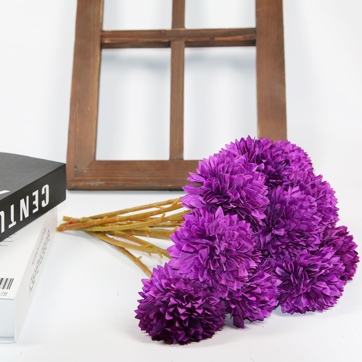 12 Pack Artificial Purple Chrysanthemum Flowers - Faux Ball Bouquet for Wedding, Home, Garden & Party Decorations - Perfect for Centerpieces, Table Arrangements and DIY Floral Crafts