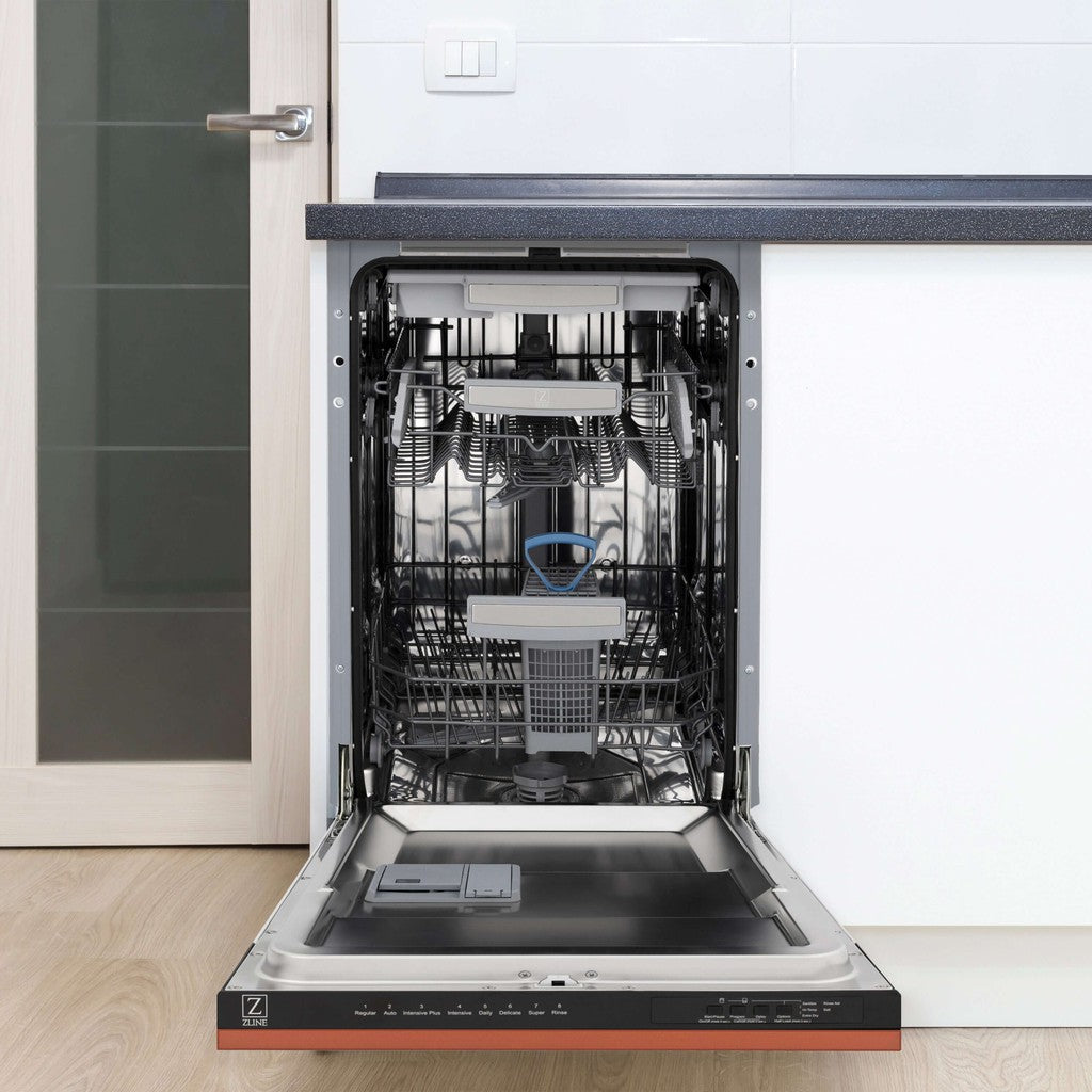 ZLINE 18-inch Tallac Series 3rd Rack Top Control Built-In Dishwasher in Copper with Stainless Steel Tub - 51dBa Ultra Quiet (DWV C 18) | Perfect for Modern Kitchens, Small Spaces & Energy-Efficient Homes