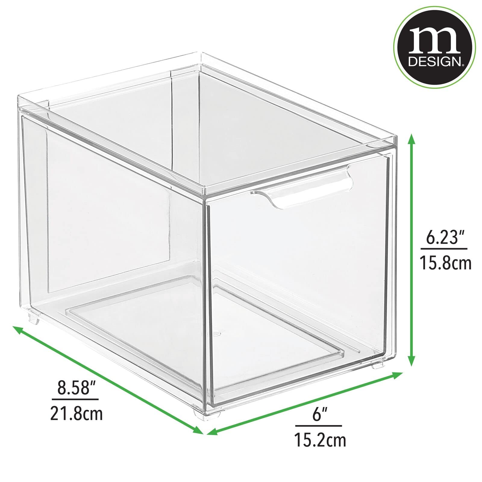 mDesign Clear Plastic Stackable Closet Storage Organizer with Pull-Out Bins - 4 Pack for Cabinet, Desk, Shelf & Cupboard Organization - Lumiere Collection | Space-Saving Solution for Bedroom, Bathroom & Office Clutter