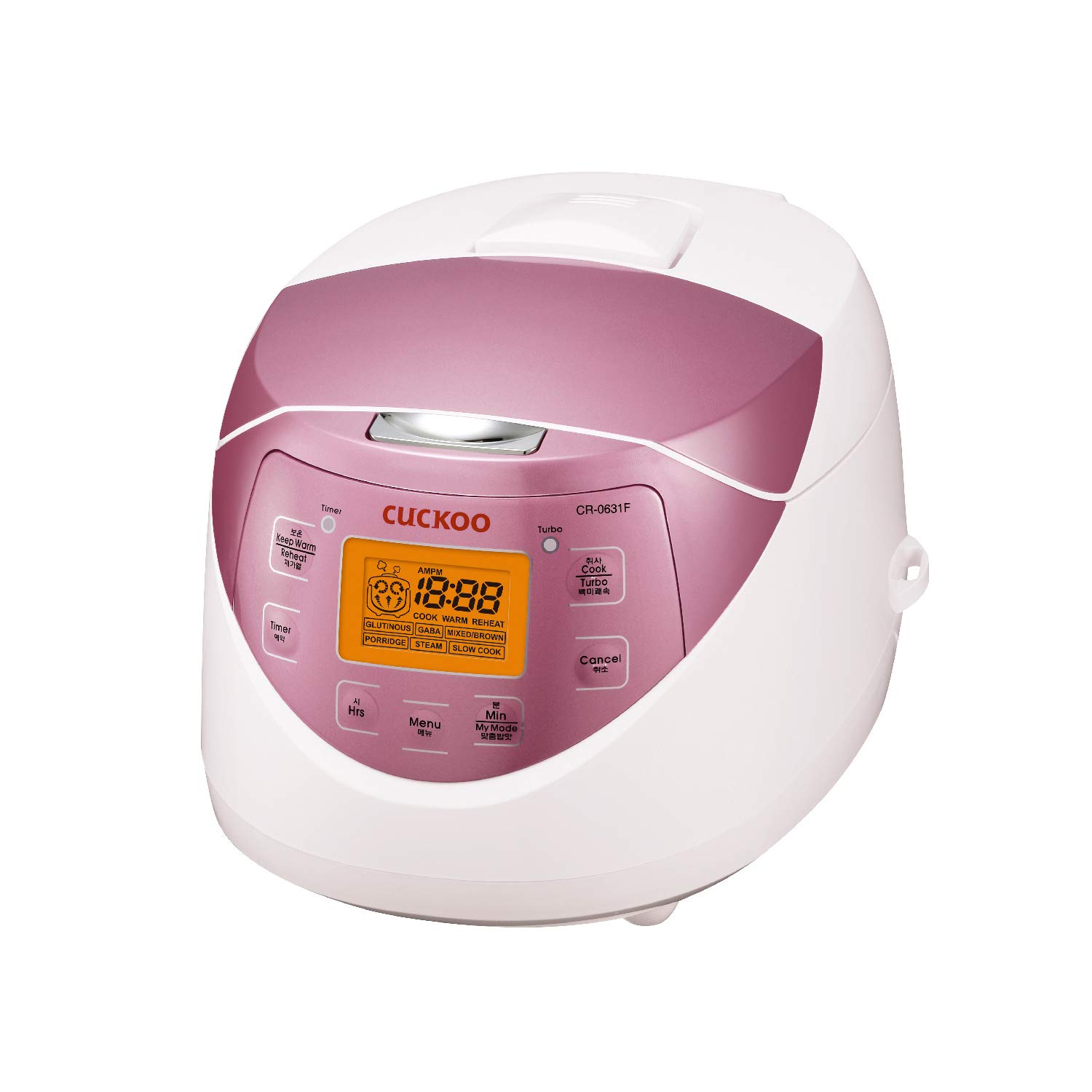 CUCKOO CR-0631F 6-Cup Uncooked / 12-Cup Cooked Micom Rice Cooker with Nonstick Inner Pot - 7 Menu Modes, LCD Display, Fuzzy Logic Technology, Auto Clean Function (White/Pink) - Perfect for Small Families, Dorm Rooms & Meal Prep