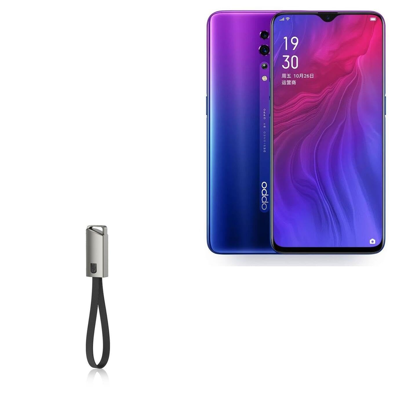 BoxWave USB Type-C Keychain Charger Cable - 8in USB-C to USB-A Compatible with Oppo Reno Z Helio P90 | Portable Key Ring Charger for Travel, Office & Home Use | Jet Black