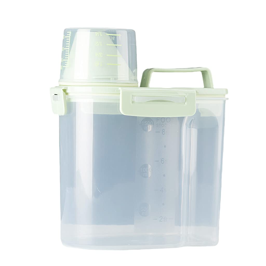 Fenteer Airtight Dog Food Storage Container with Measuring Cup & Handle - Pet Food Storage for Dogs & Cats - Portable Treat Container for Travel, Home & Outdoor Use - Green Small