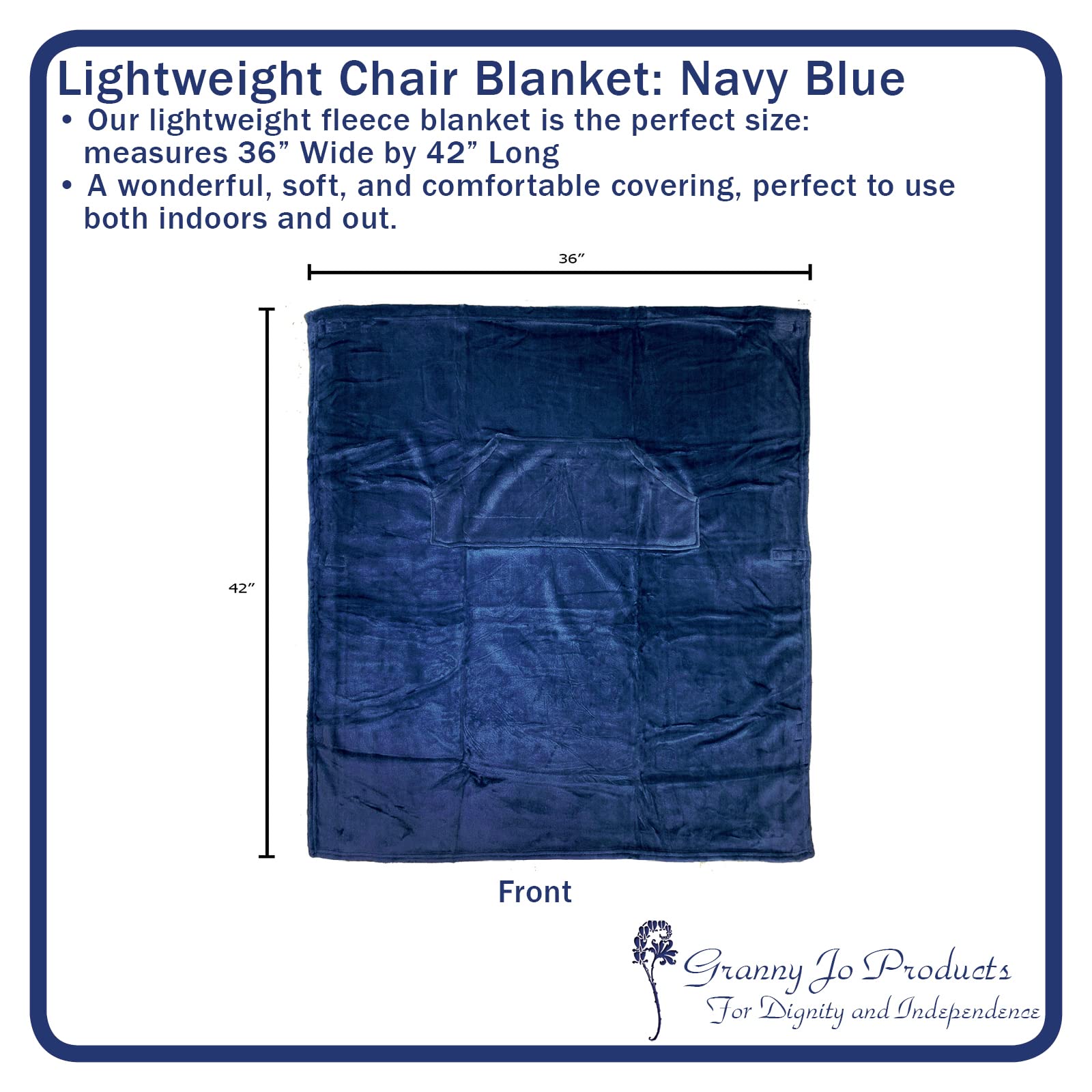 Granny Jo Lightweight Wheelchair Blanket - Soft & Warm Navy Blue Fleece Throw - Perfect for Seniors, Travel & Outdoor Use