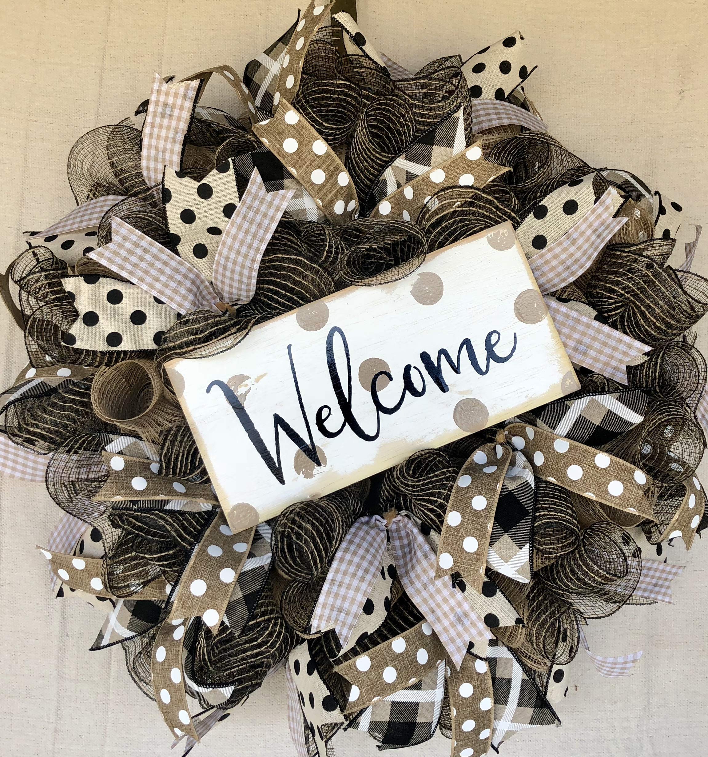 Farmhouse Welcome Wreath - Rustic Burlap Door Hanger with Bow for Home Decor | Perfect for Front Door, Porch, and Seasonal Decorations