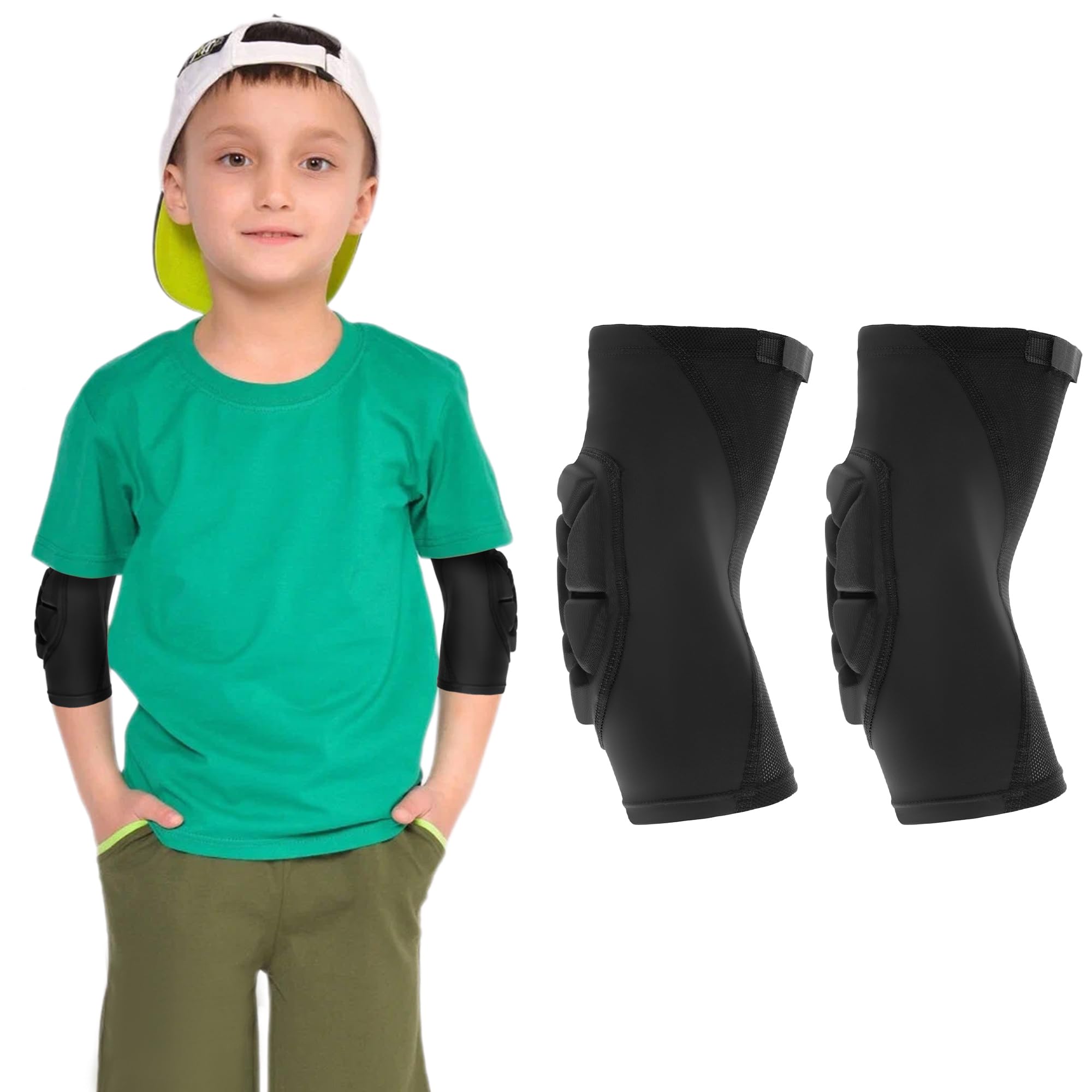 **Kids & Youth Knee & Elbow Pads Set - Thickened Compression Support Sleeves for Basketball, Football, Volleyball, Wrestling & Snowboarding - Protective Gear for Sports & Outdoor Activities**    *(Use for: Basketball practice, football training, volleyball games, wrestling matches, snowboarding adventures, and other high-impact sports to prevent injuries and provide joint support.)*