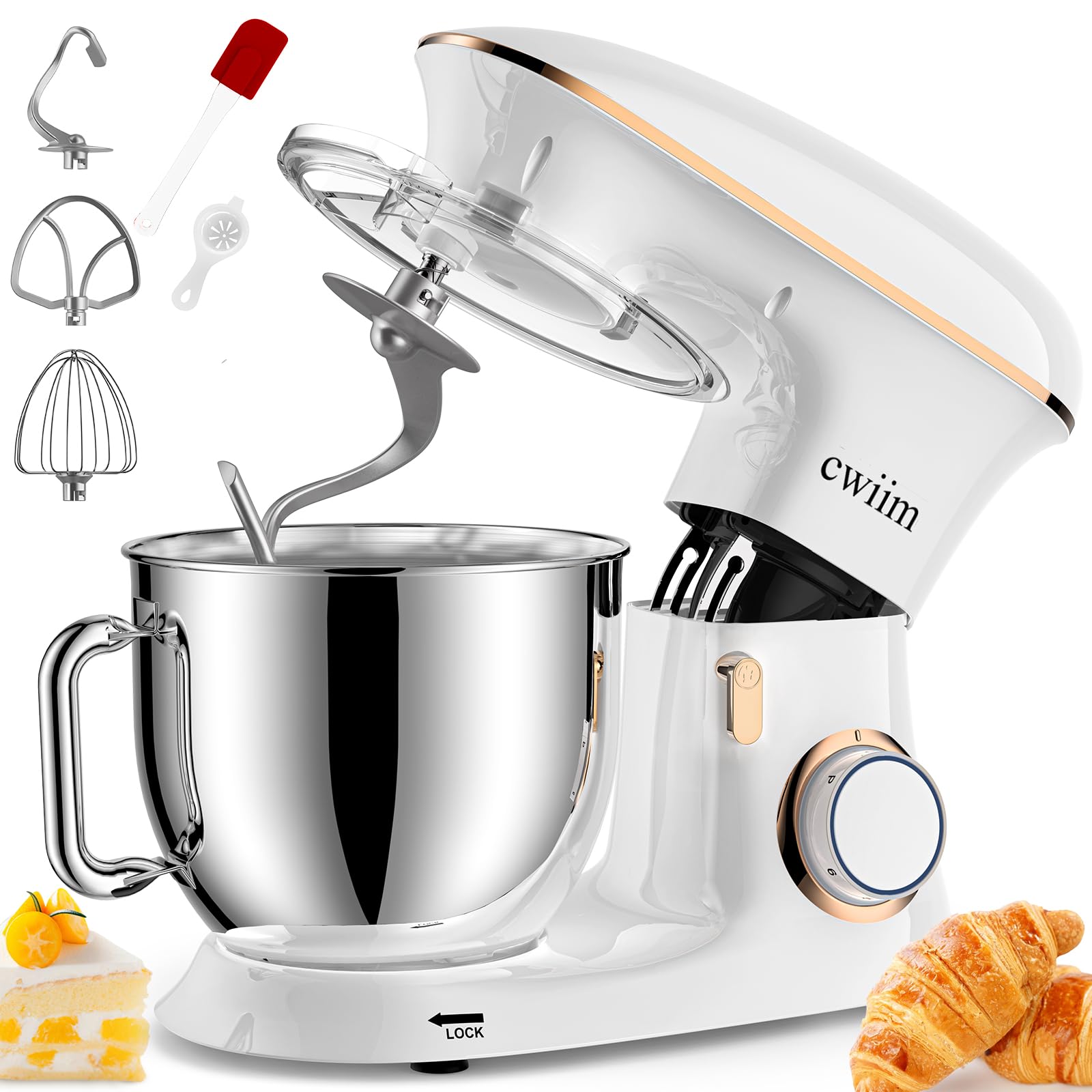 **660W 8.5Qt Stand Mixer - 6+ Speeds Electric Kitchen Mixer with Dough Hook, Flat Beater, Whisk & Splash Guard - Perfect for Baking Bread, Cake, Cookie, Salad & Egg (White) - Ideal for Home Bakers & Professional Chefs**