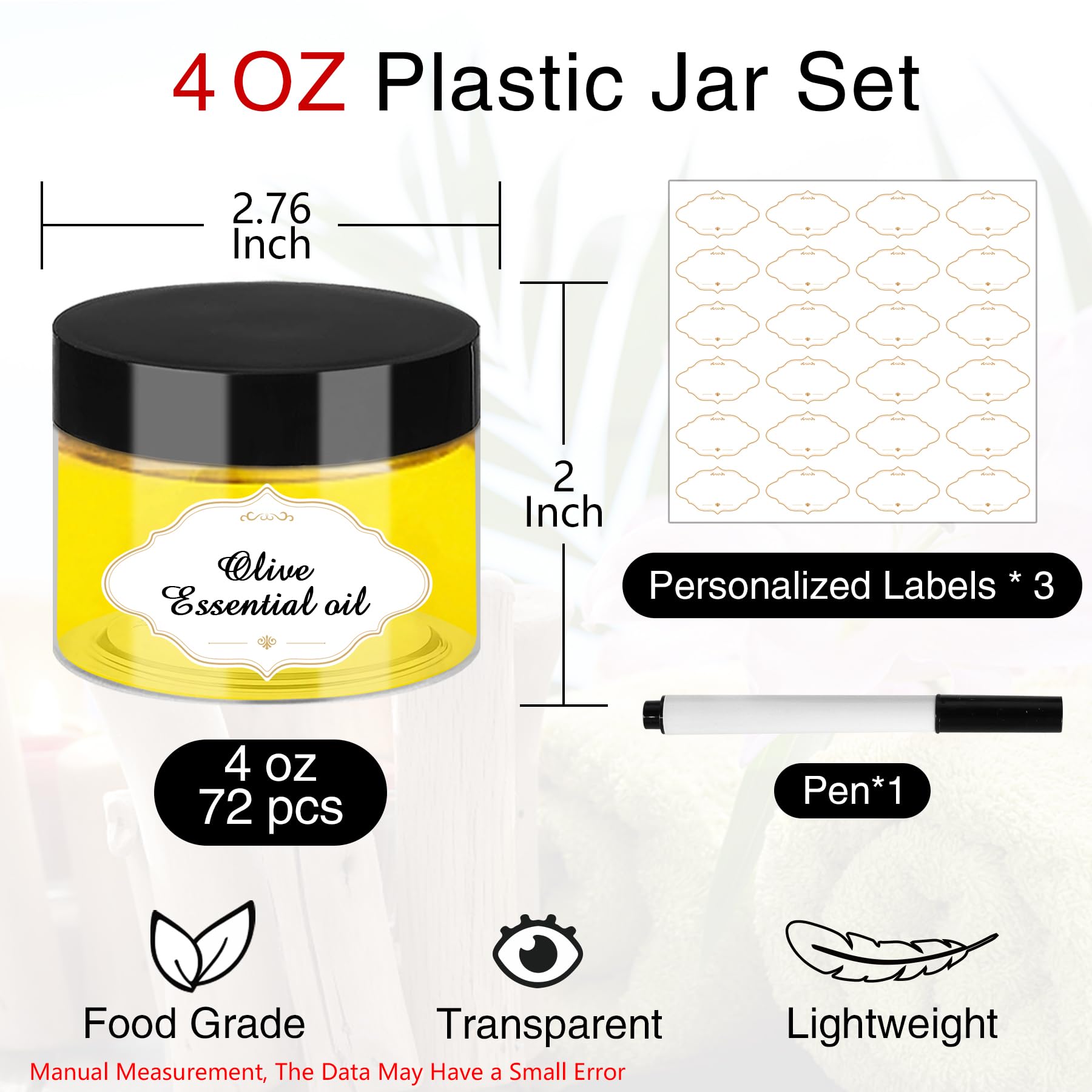 72-Pack 4 oz Clear Plastic Jars with Screw-On Lids - Refillable Slime Containers, Cosmetic Jars for Lotions, Beauty Products & Kitchen Storage - Perfect for DIY Crafts, Travel Toiletries & Organizing Small Items