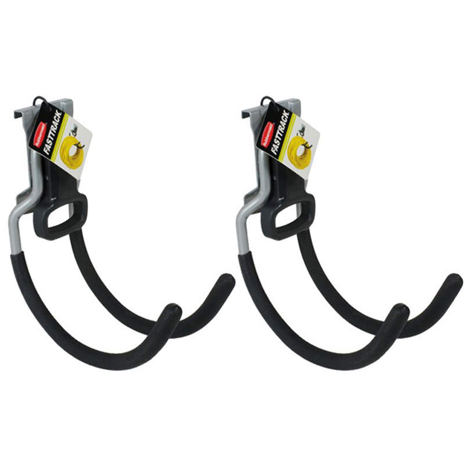 Rubbermaid Fast Track Wall Mounted Garage Hooks - Heavy Duty Multi-Purpose Utility Hooks for Organizing Tools, Sports Gear & Garden Supplies - Satin Nickel Finish (2 Pack) - Perfect for Garage, Shed, Basement & Workshop Storage Solutions