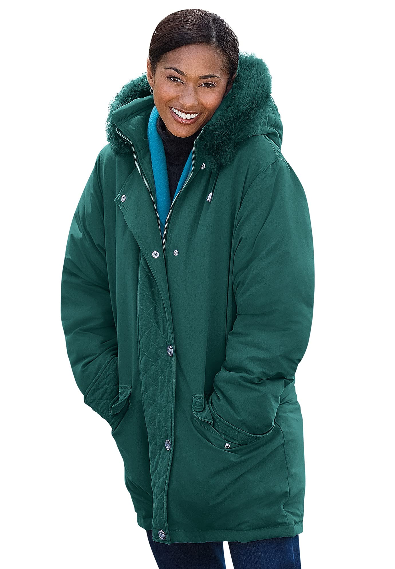 Woman Within Women's Plus Size Microfiber Down Parka Winter Coat - Warm Insulated Jacket for Cold Weather, Water-Resistant & Lightweight - Perfect for Snowy Days, Outdoor Activities & Daily Commute
