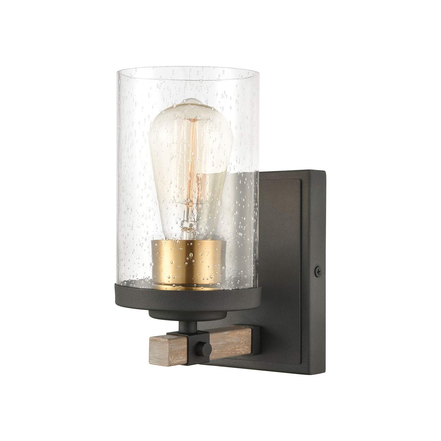 Geringer 1-Light Vanity Light in Charcoal & Beechwood with Seedy Glass - Modern Bathroom Lighting for Mirror & Vanity Areas