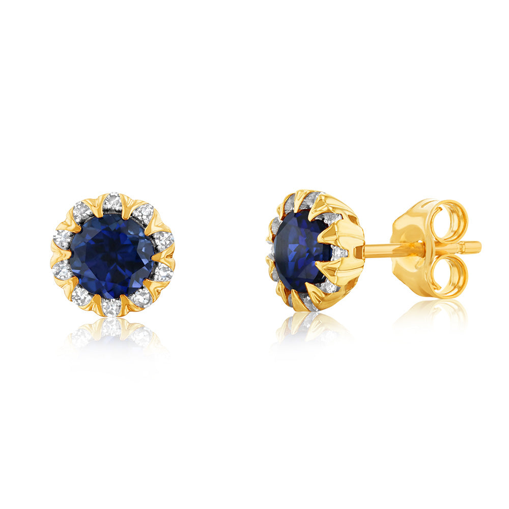 1 Carat Lab-Created Sapphire & Diamond Stud Earrings in 9K Yellow Gold - Elegant Jewelry for Weddings, Anniversaries & Special Occasions