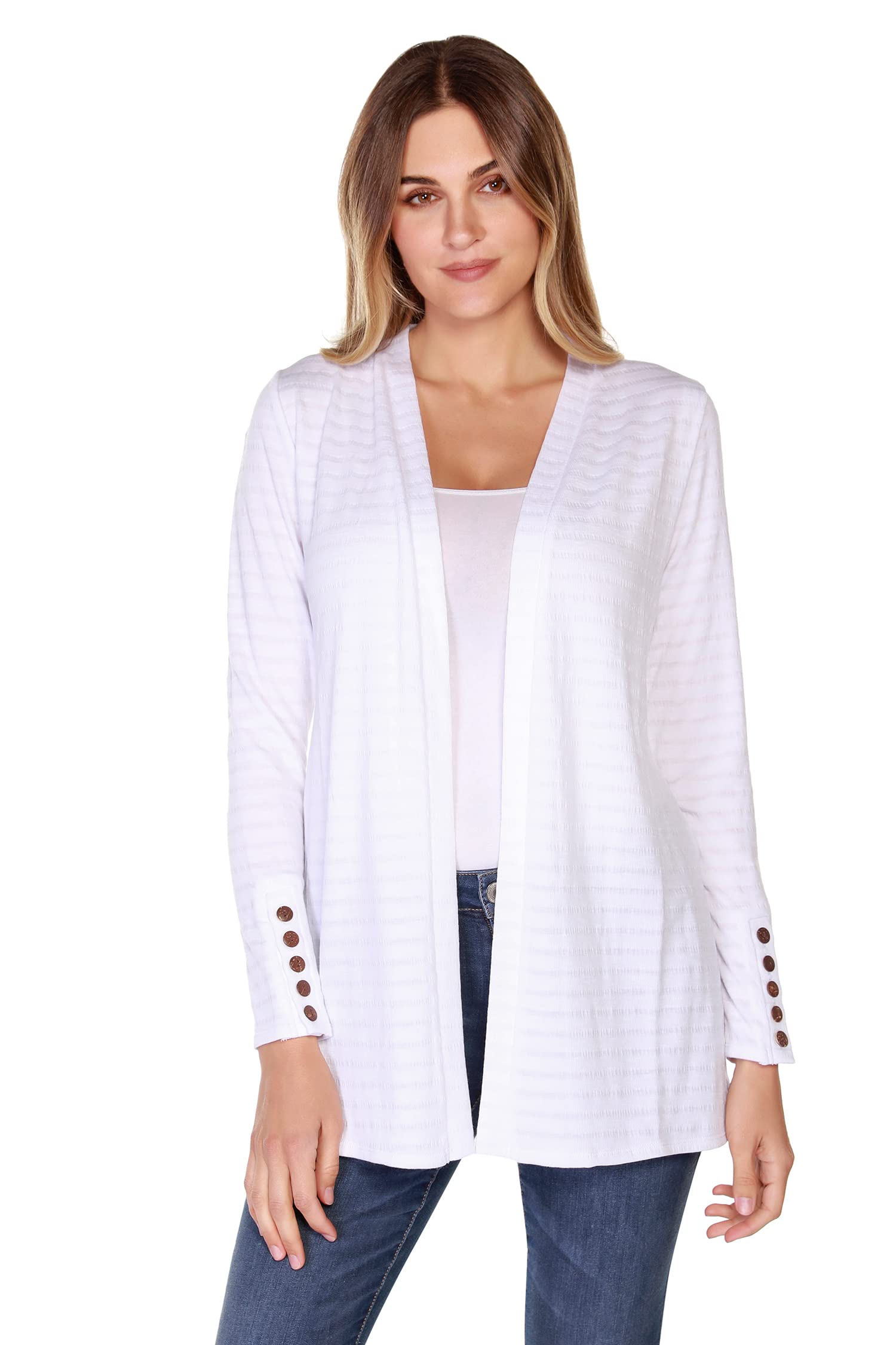 Lightweight Striped Knit Open Front Cardigan for Women - Soft Button Down Long Sleeve Cover Up - Perfect for Spring, Fall & Layering Outfits