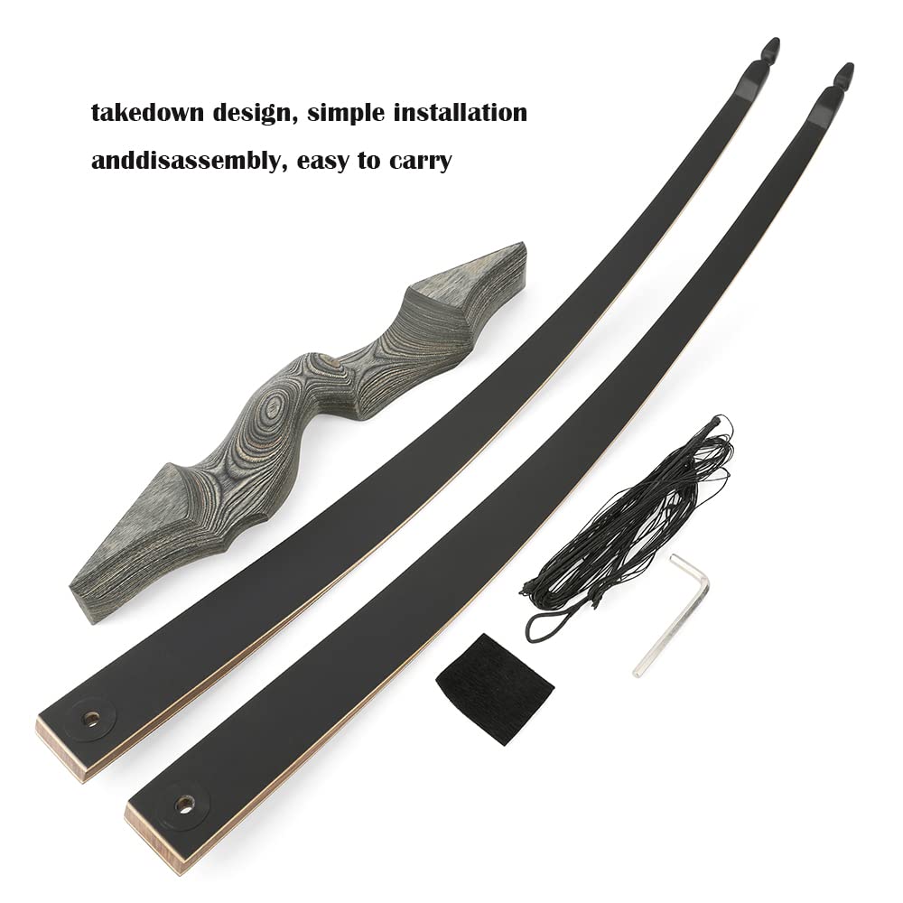 60 Inch Black Hunter Takedown Longbow 20-60lbs - Traditional Wood Longbow for Right & Left Hand - American Hunting Bow for Outdoor Archery, Target Practice & Survival Training