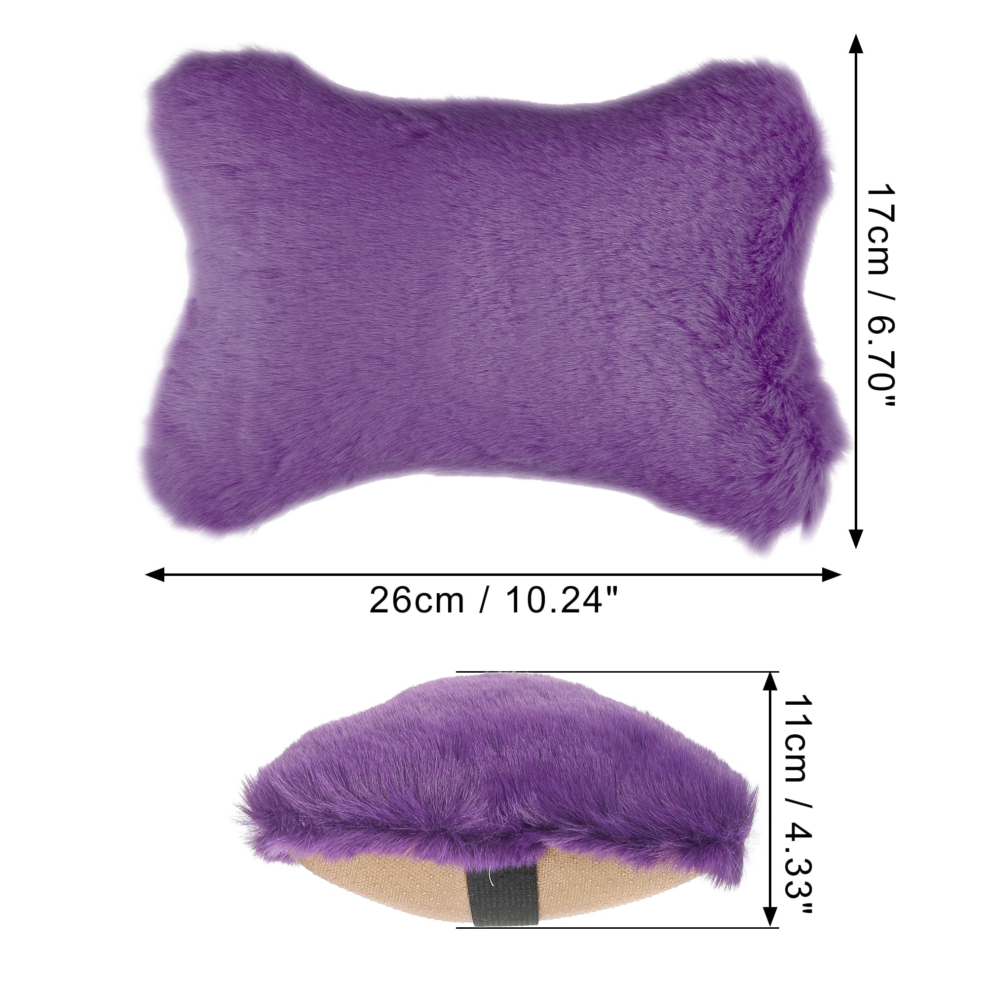 X AUTOHAUX 1 Pair Soft Fluffy Furry Car Seat Neck Pillows - Warm Headrest Support for Comfort & Relaxation - Car Decor Accessories (Purple) - Perfect for Long Drives, Road Trips & Commuting