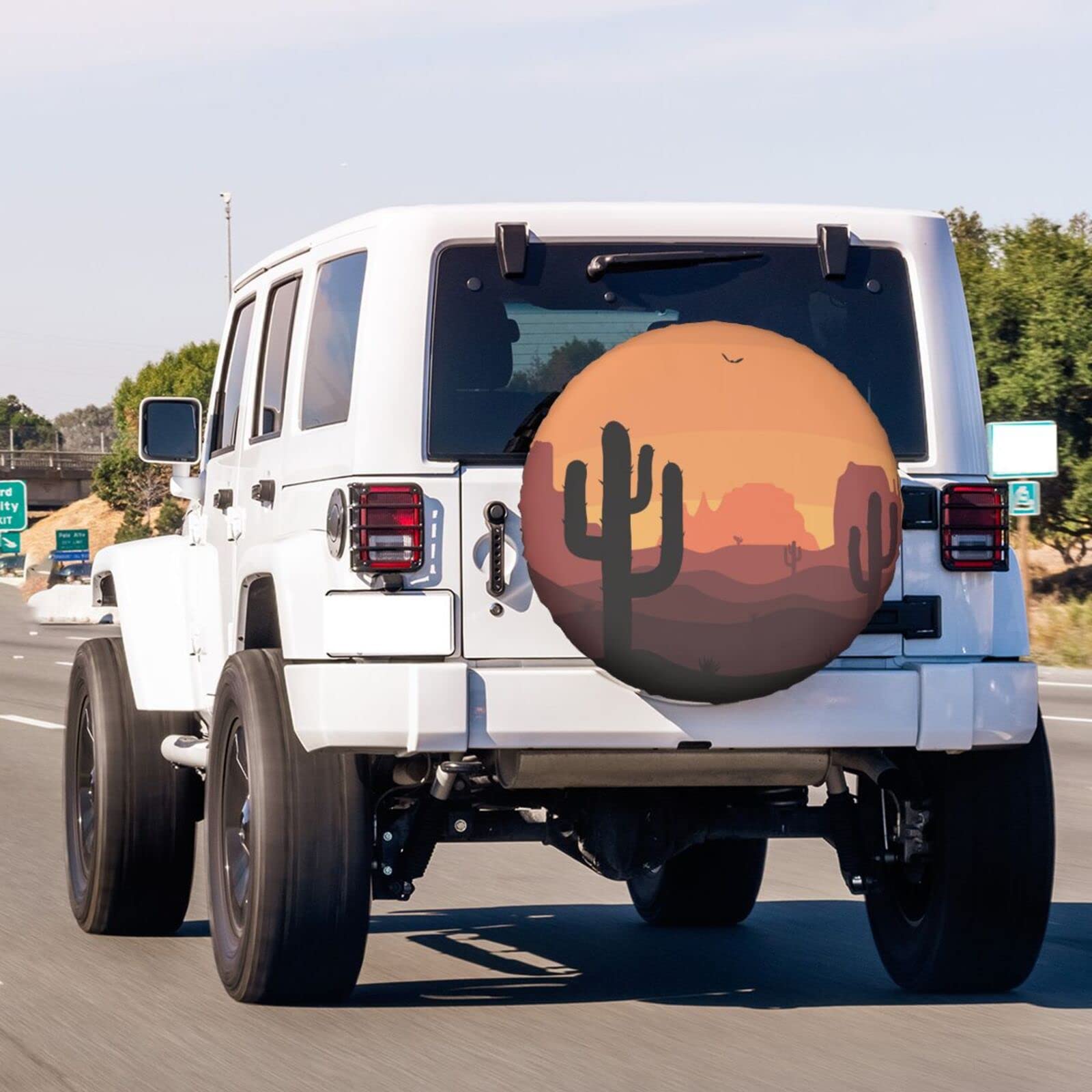 Desert Sunset Cactus Spare Tire Cover - 15 Inch Dustproof Wheel Protector for Trailers, RVs, SUVs & More | Perfect for Road Trips & Outdoor Adventures