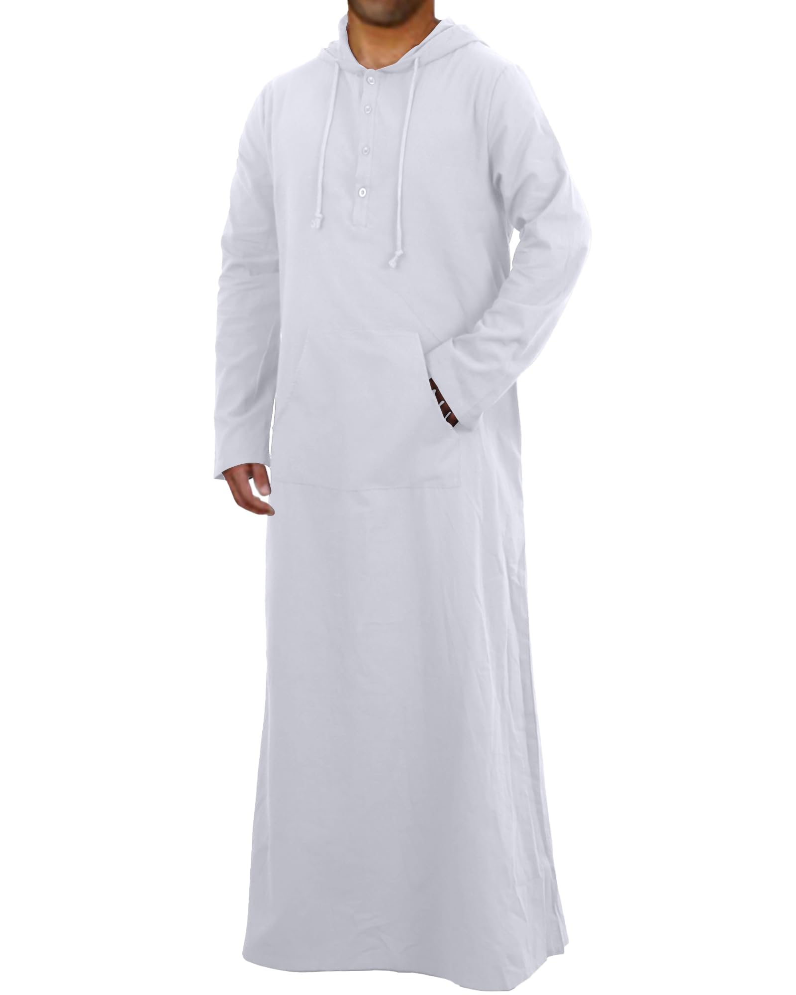 YAOHUOLE Men's Long Sleeve Kaftan Thobe - Big & Tall Muslim Hooded Robe for Prayer, Lounge & Special Occasions