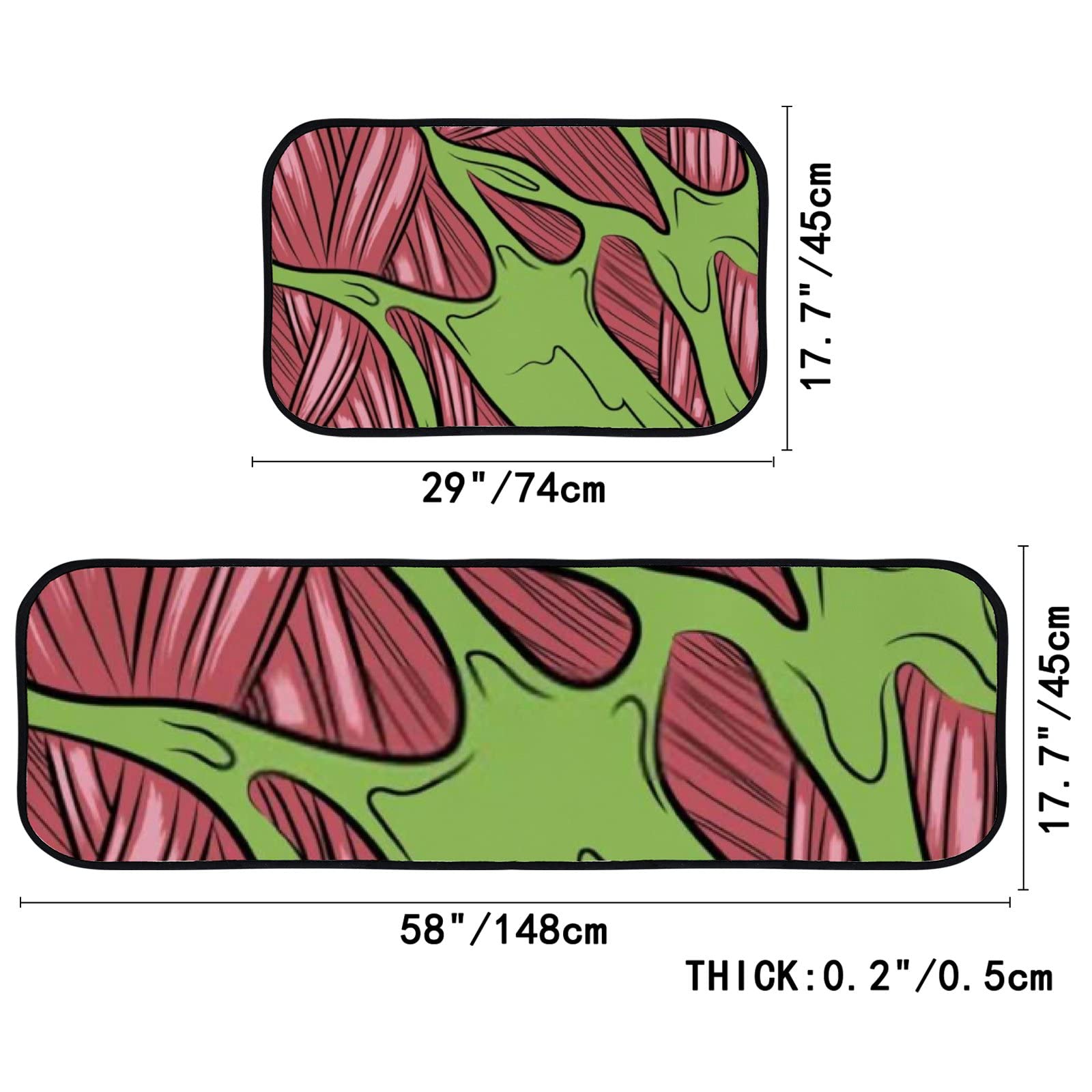 Non-Slip Zombie Skin Pattern Kitchen Rugs Set - 2PCS Soft Absorbent Coral Velvet Floor Mats (1.5'x2.4' + 1.5'x4.8') - Washable Kitchen & Entryway Rugs for Home Decor, Anti-Fatigue Standing Mats for Cooking & Dishwashing Areas