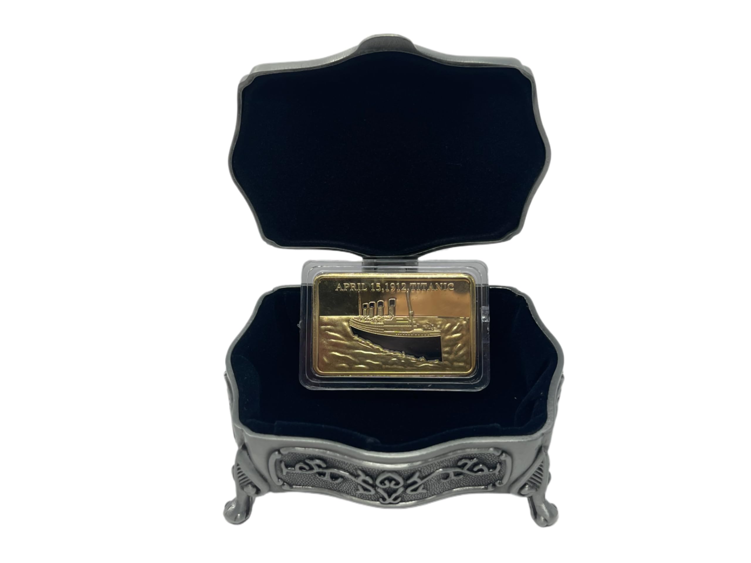 Vintage Titanic Jewelry Box with Gold Bar - High Quality Metal Trinket Box for Antique Collectors | Perfect for Jewelry Storage, Gift Giving & Home Décor
