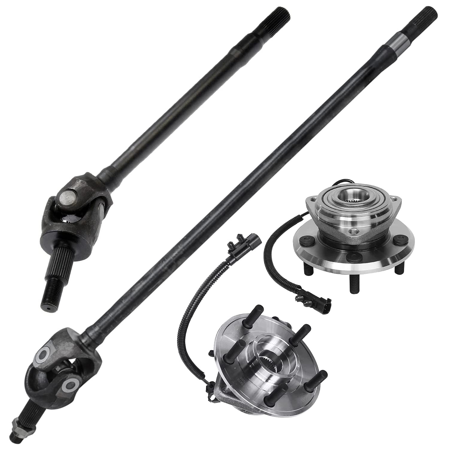 Detroit Axle - Front CV Axles & Wheel Bearing Hubs Replacement Kit for 2007-2010 Jeep Wrangler JK (2 CV Axles + 2 Wheel Hubs) - Compatible with 2008 2009 Models [4-Wheel ABS] - Off-Road & Daily Driving Upgrade