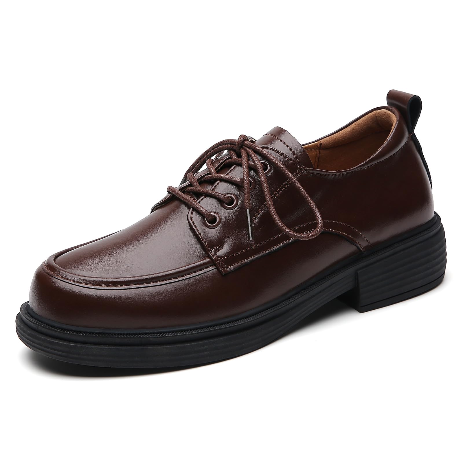 Women's Leather Oxford Shoes - Classic Lace-Up Round Toe Flat for Business Casual & Office Wear | Non-Slip Comfortable Dressy Shoes for Work & Professional Occasions
