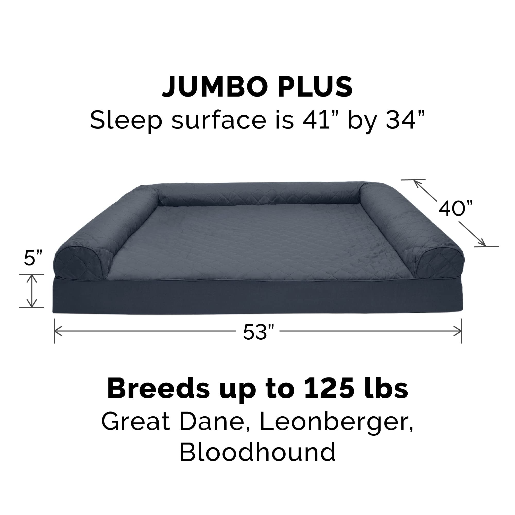 Furhaven Cooling Gel Dog Bed for Large Dogs - Removable Bolsters & Washable Cover - Quilted Sofa Style - Supports Up to 125 lbs - Iron Gray - Jumbo Plus/XXL - Perfect for Hot Weather & Joint Relief in Living Room, Bedroom or Kennel