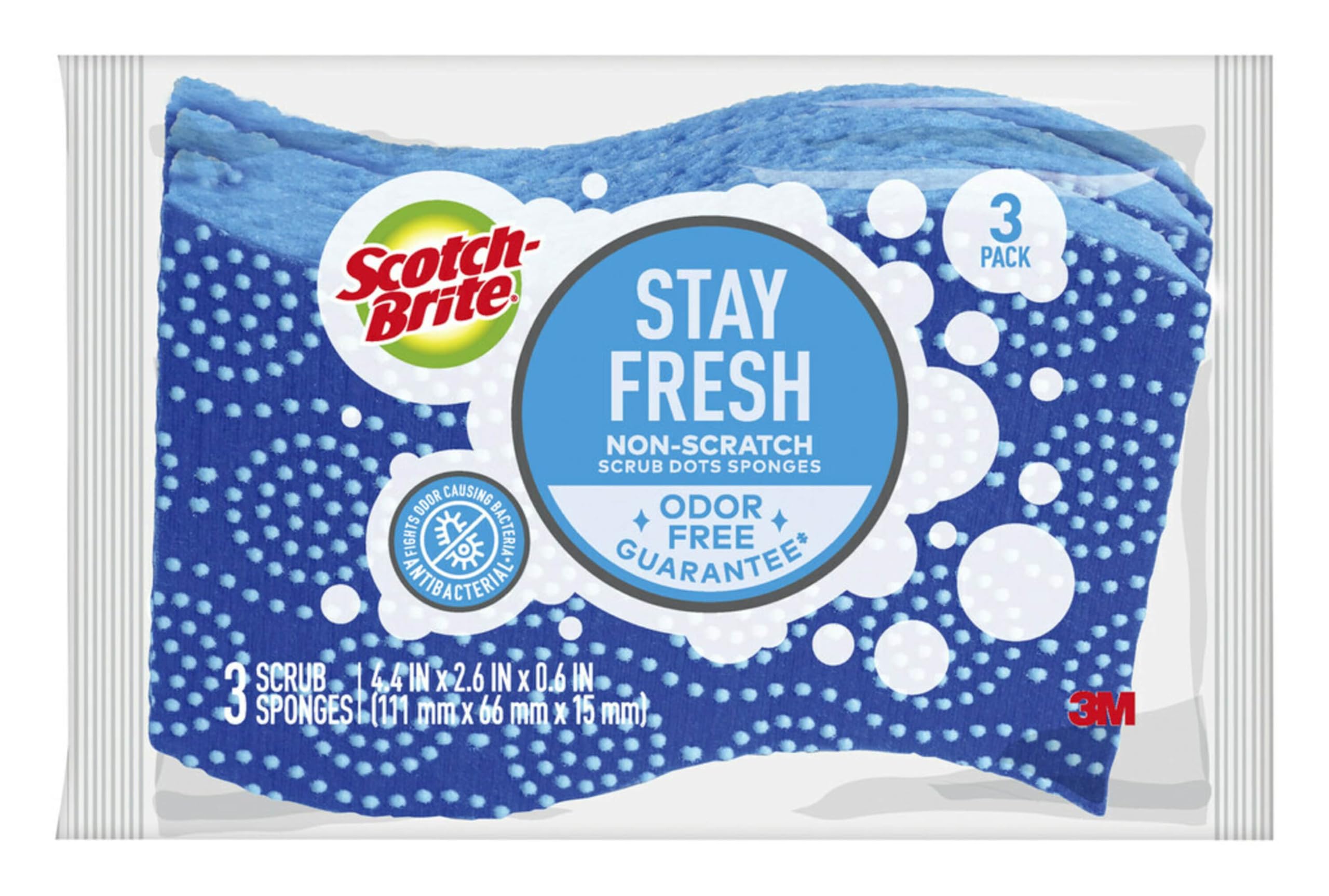 Scotch-Brite Non-Scratch Scrub Dots Sponge - 3 Pack for Gentle Dishwashing & Kitchen Cleaning | Rinses Clean | Perfect for Pots, Pans & Delicate Surfaces