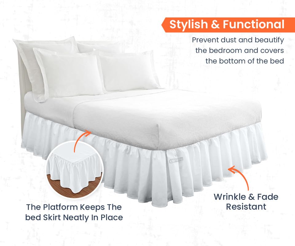 SGI Bedding 16 Inch Ruffled Bed Skirt - Premium Microfiber Dust Ruffle with Extra Storage Space | Wrinkle-Free, Fade & Static Resistant | Queen Size Dark Grey Bed Skirt for Master Bedroom & Guest Room Decor