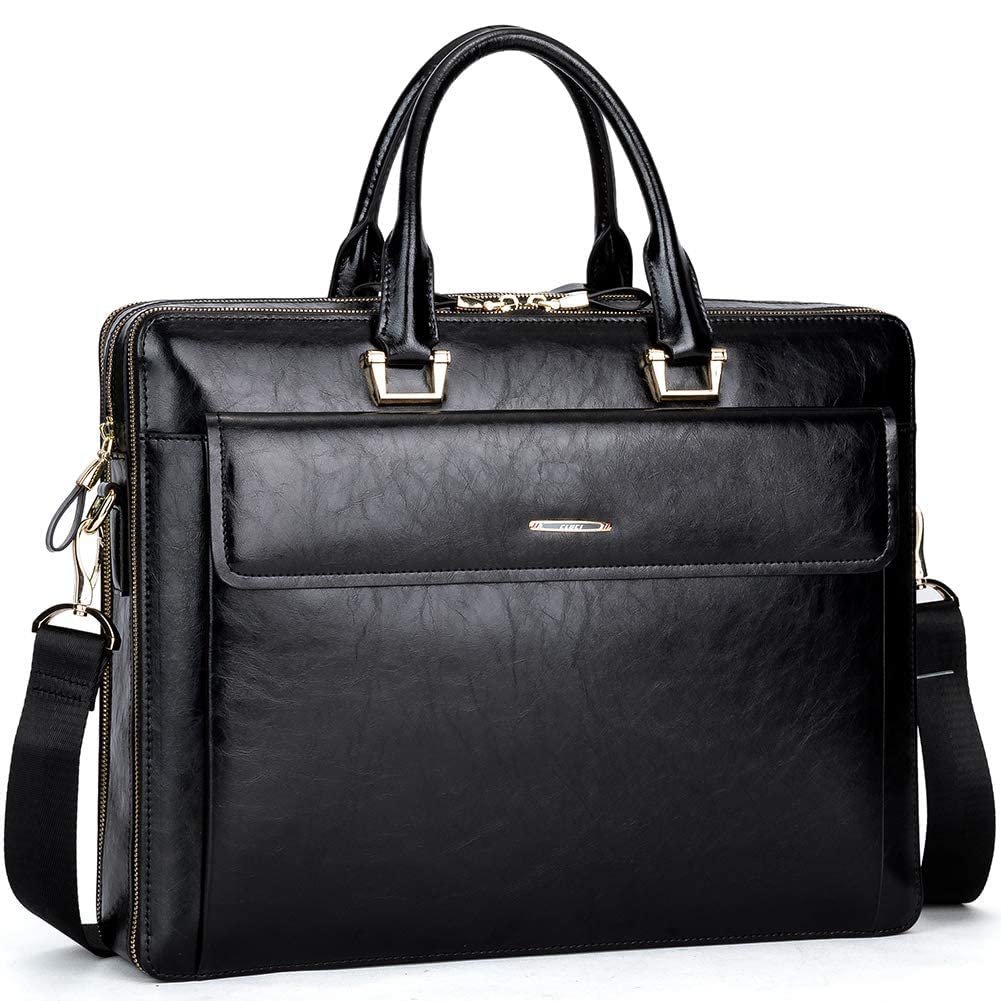 CLUCI Genuine Leather Women's Wallet with Zip Around Card Holder - Travel Clutch Wristlet in Black | Includes Vintage Oil Wax Leather Briefcase for 15.6